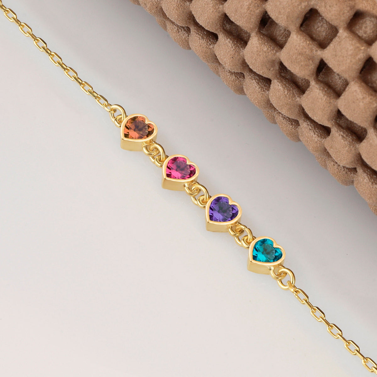 Custom Sterling Silver Heart Birthstone Bracelet