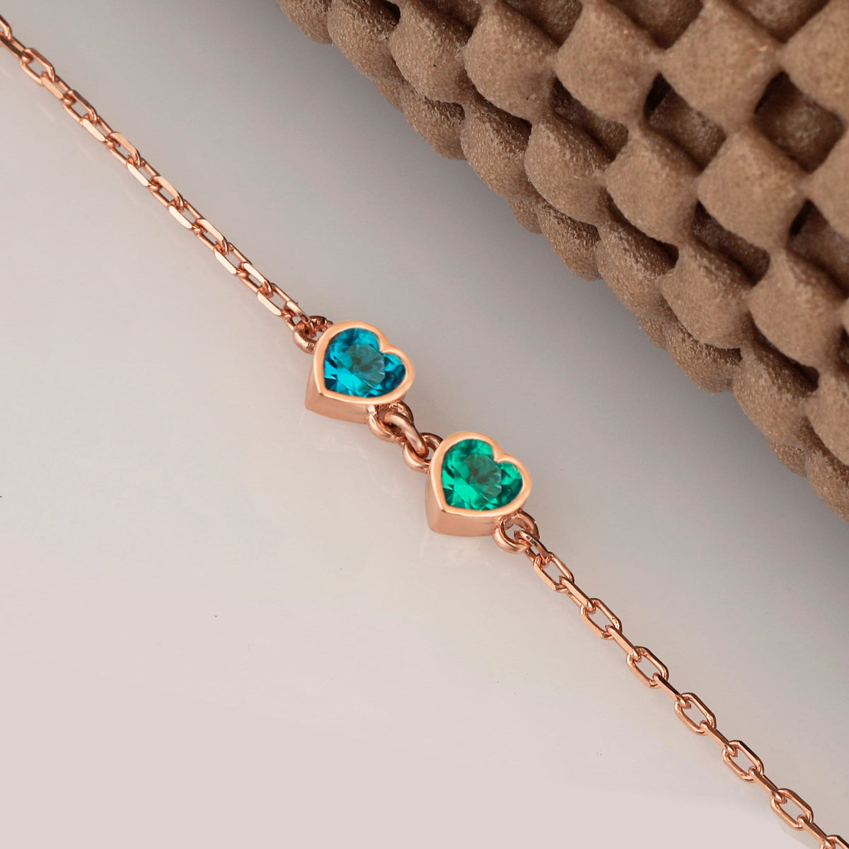 Custom Sterling Silver Heart Birthstone Bracelet