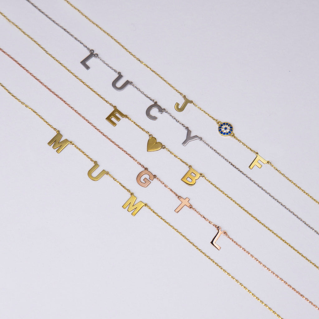 Gold Evil Eye Initial Necklace