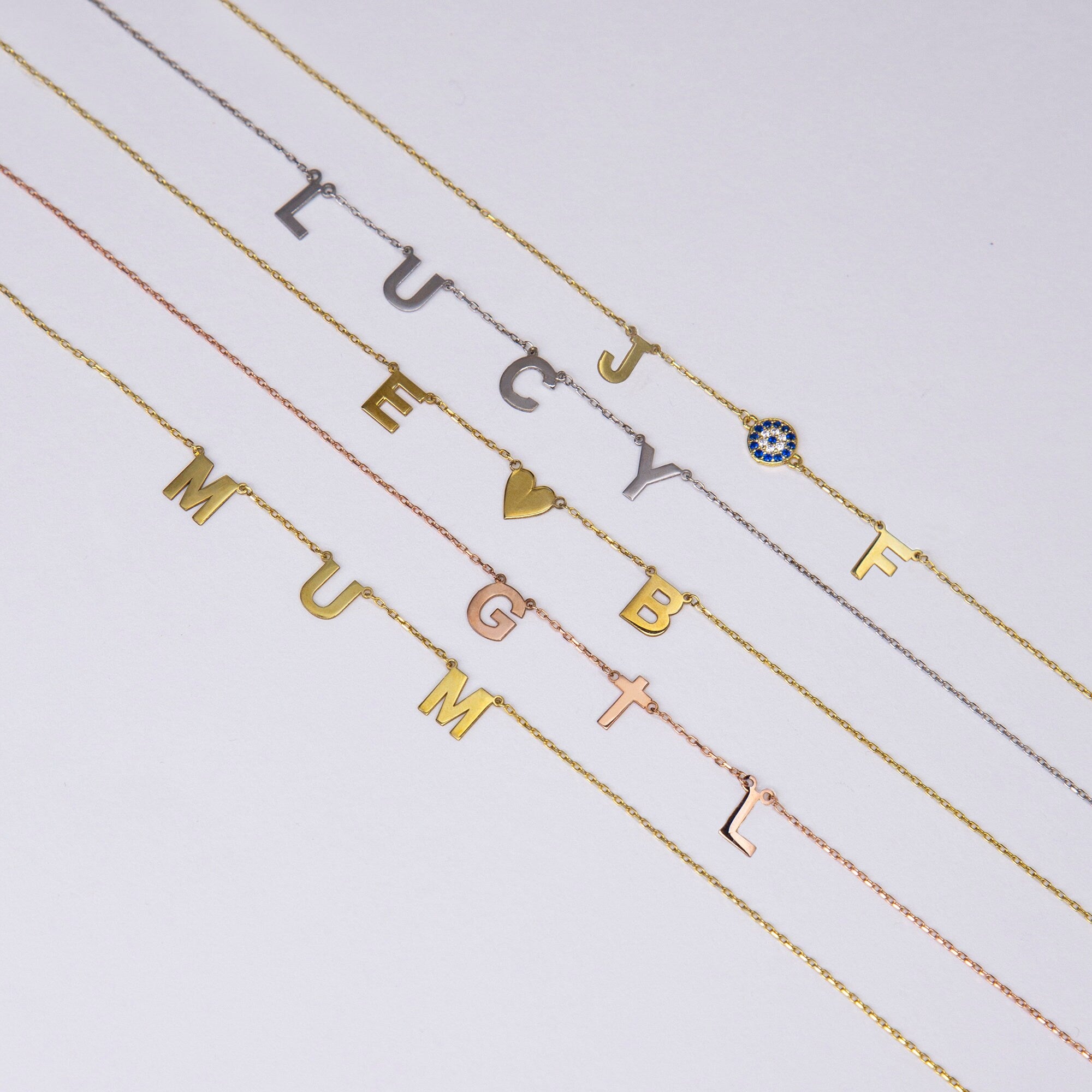 Gold Evil Eye Initial Necklace