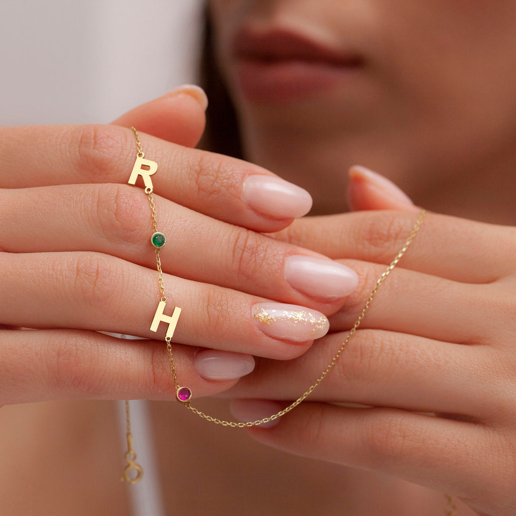 Birthstone Initial Necklace