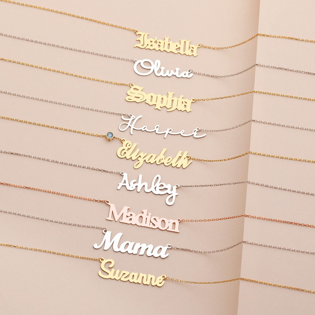 Gold Name Necklace with Birthstone