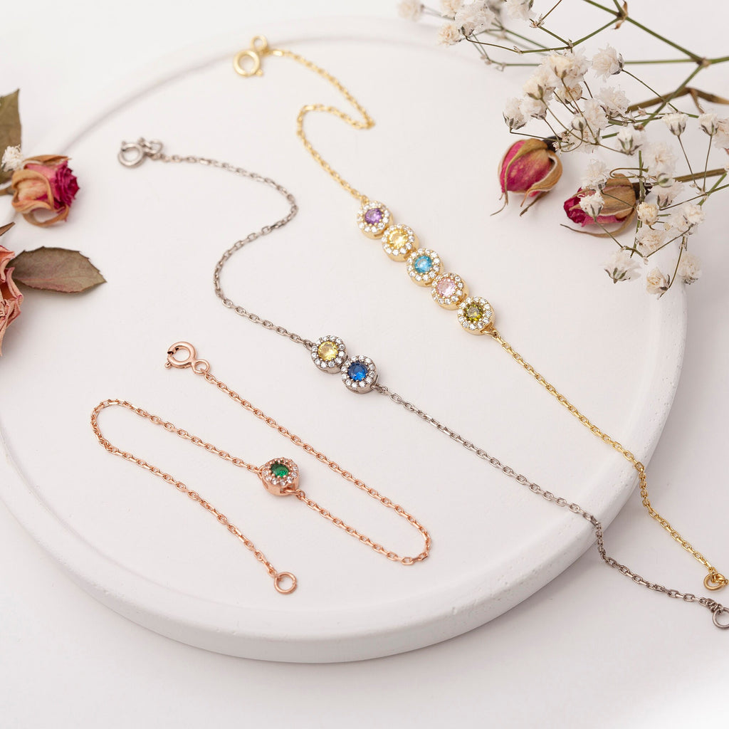 Custom Sterling Silver Family Birthstone Bracelet
