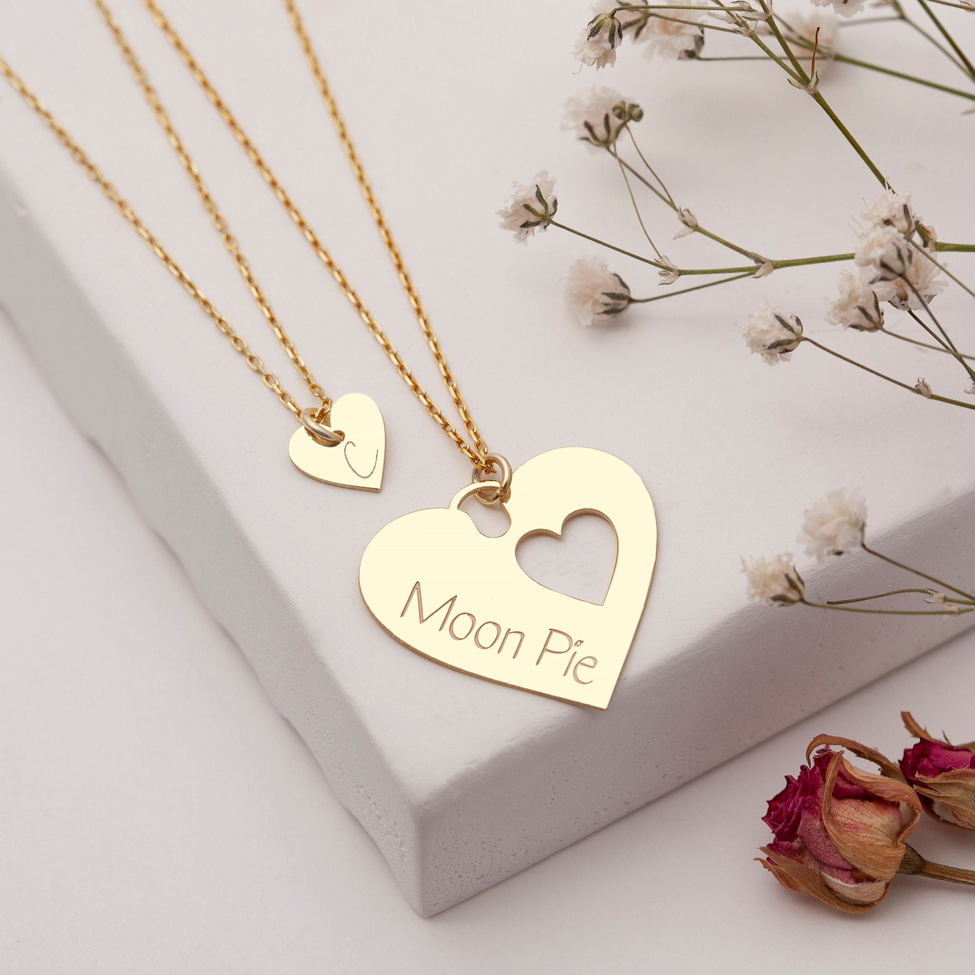 Sterling Silver Mother Daughter Necklace Set