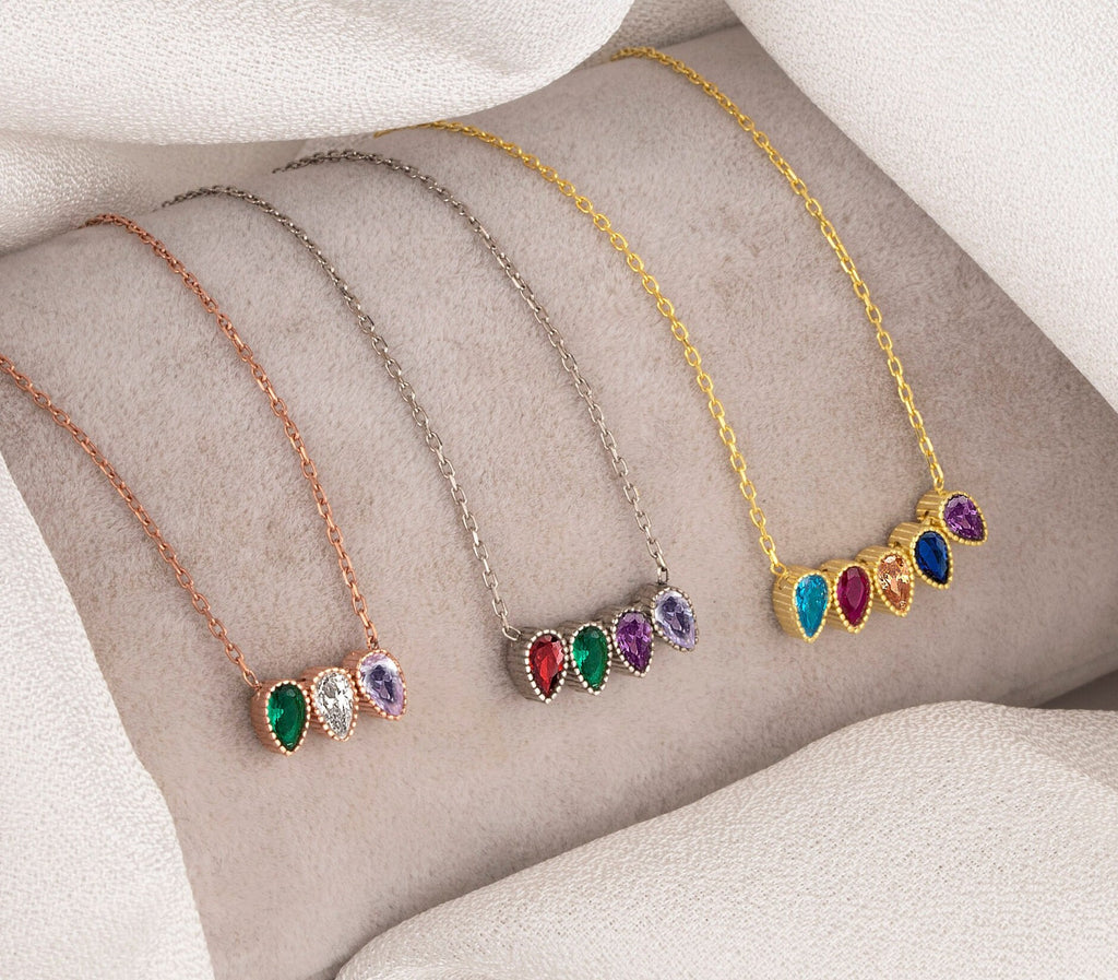 Personalized Sterling Silver Family Birthstone Necklace