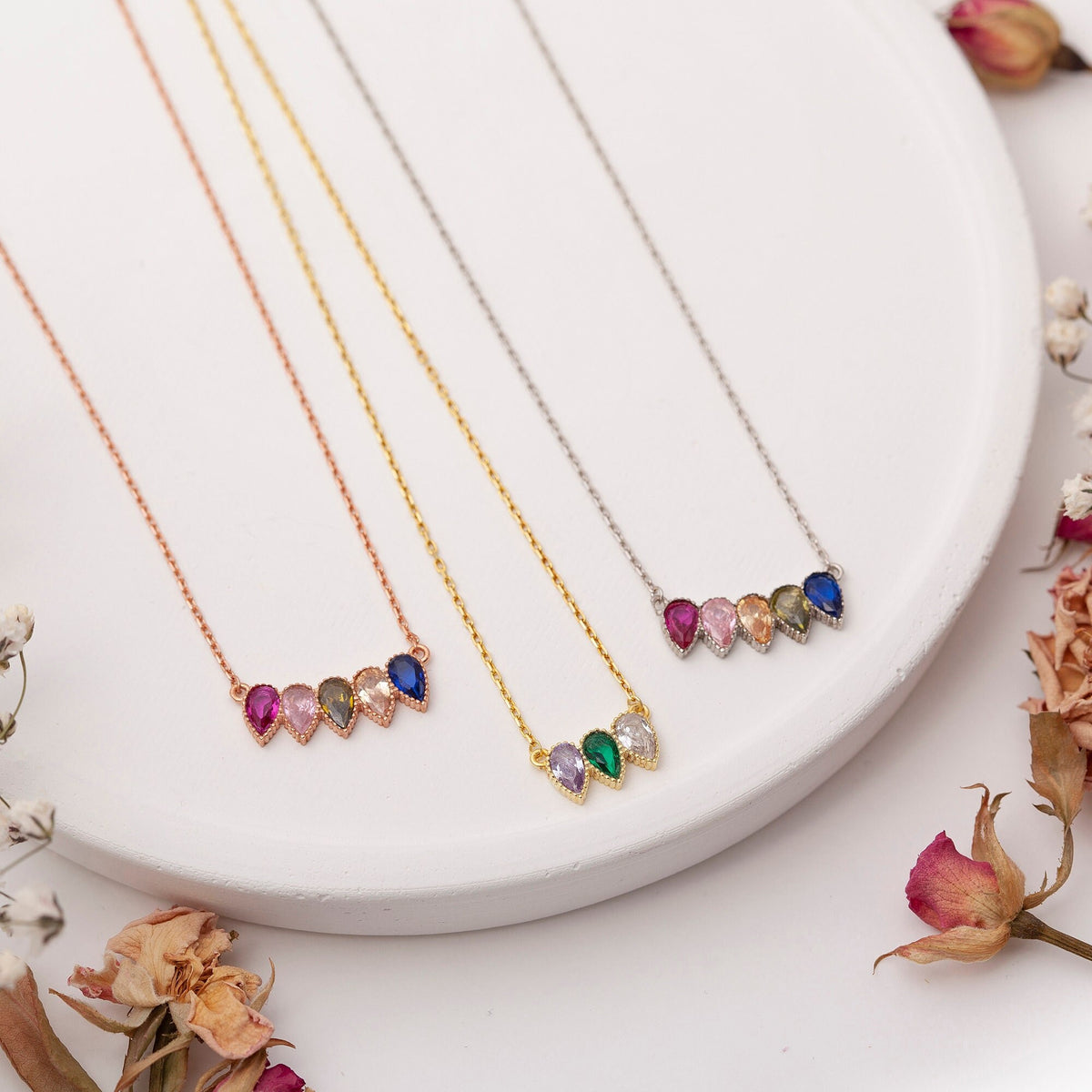 Personalized Sterling Silver Family Birthstone Necklace
