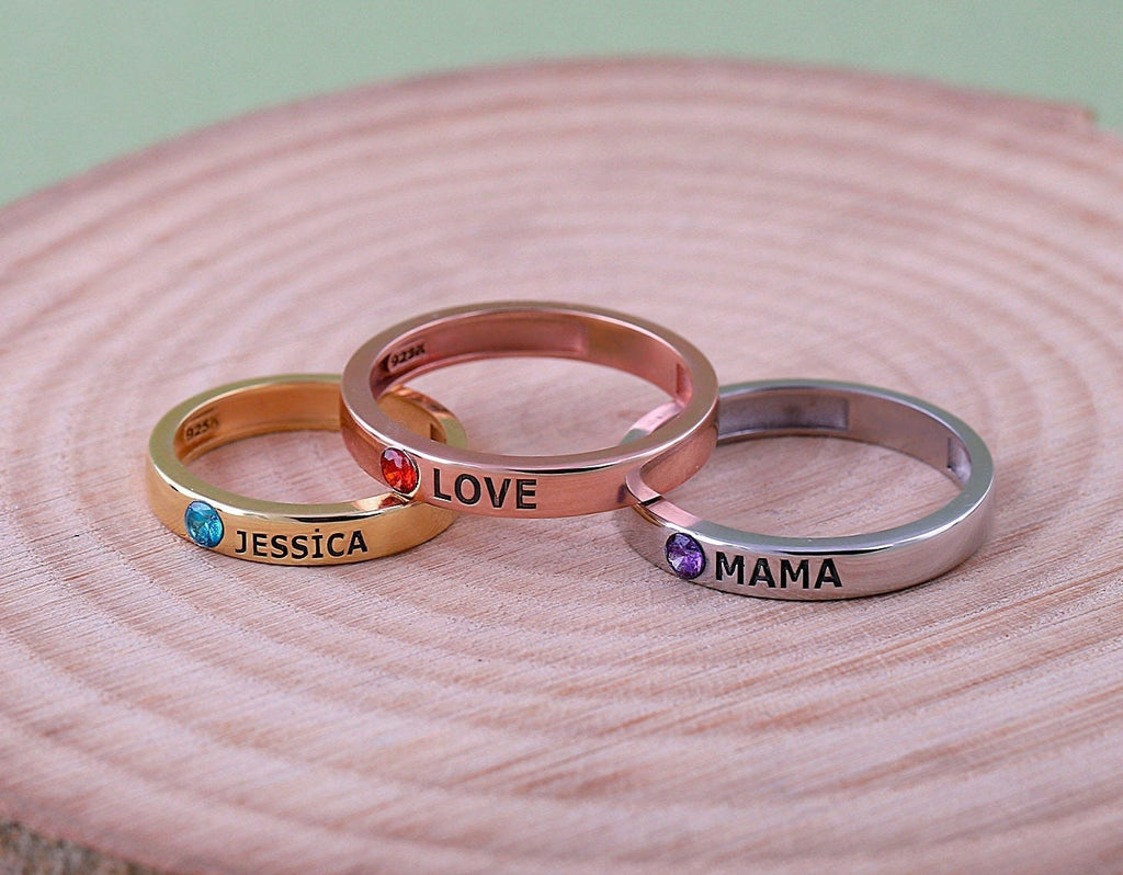 Personalized Dainty Birthstone Ring