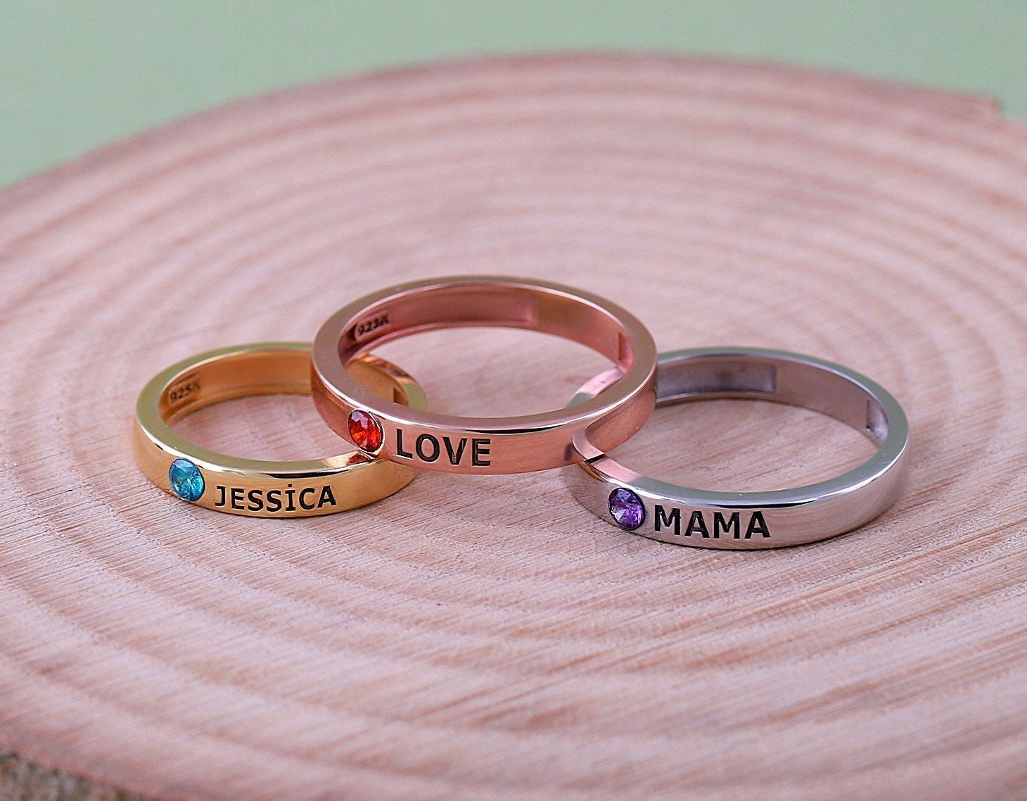 Personalized Dainty Birthstone Ring