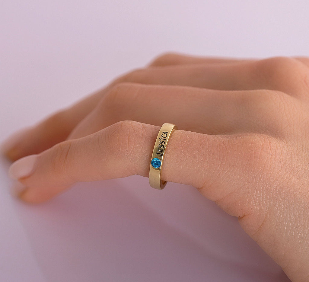 Personalized Dainty Birthstone Ring