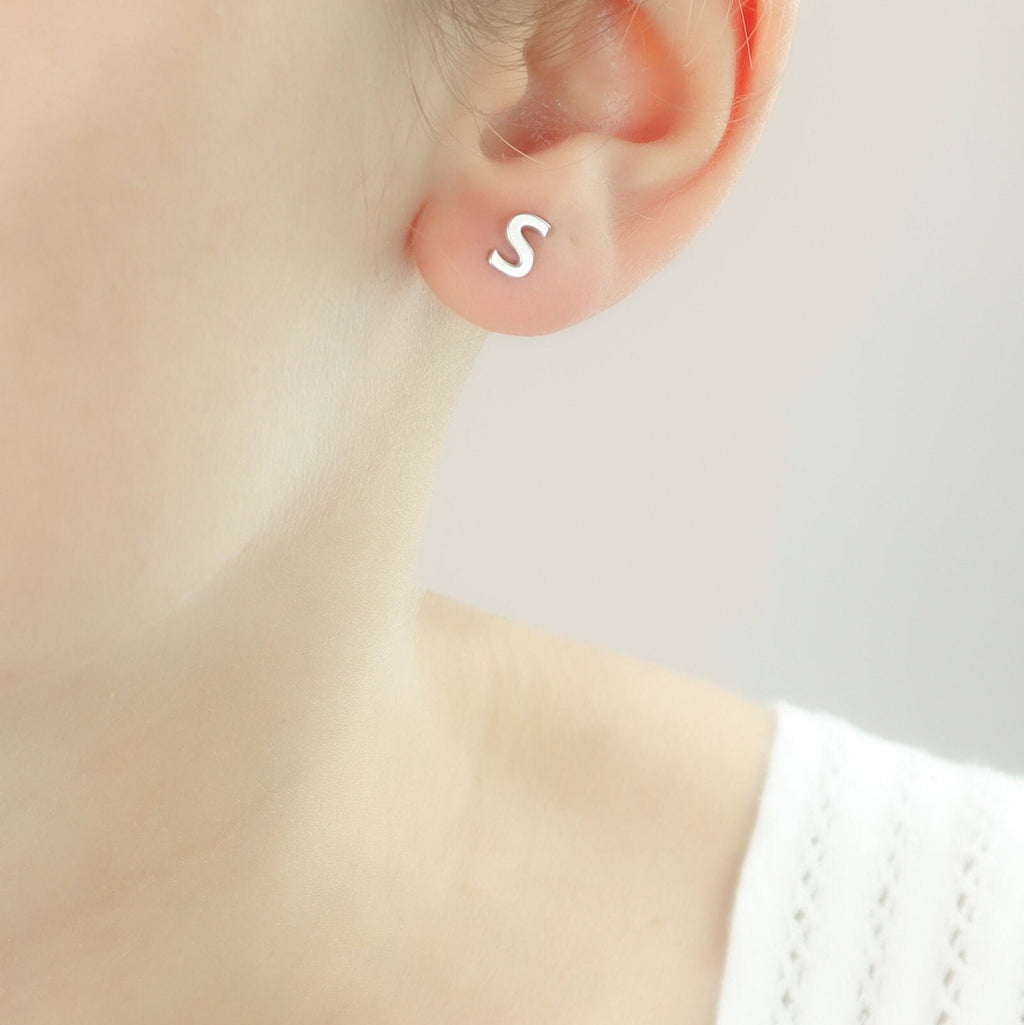 Sterling Silver Initial Stud Earrings