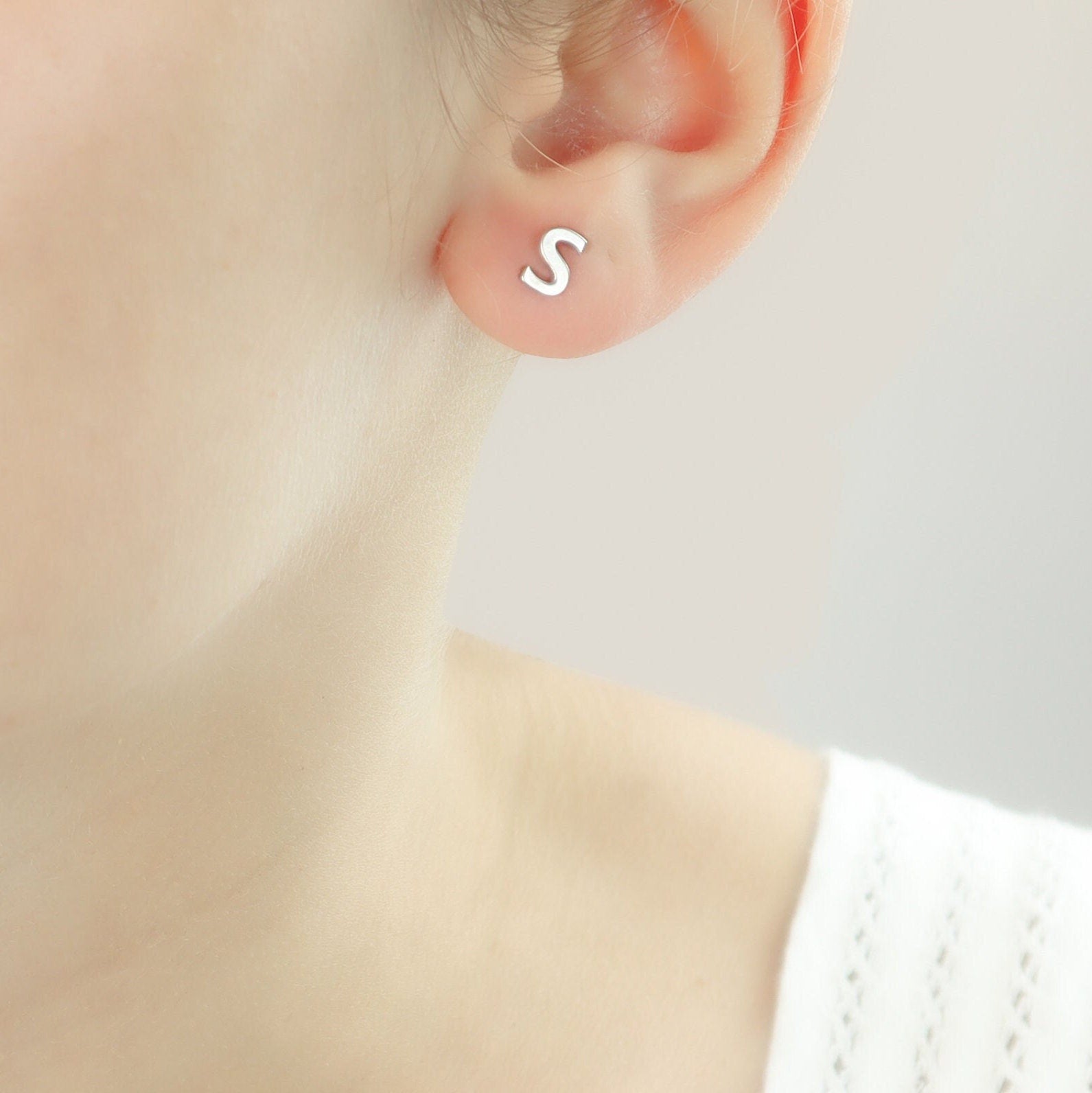Sterling Silver Initial Stud Earrings