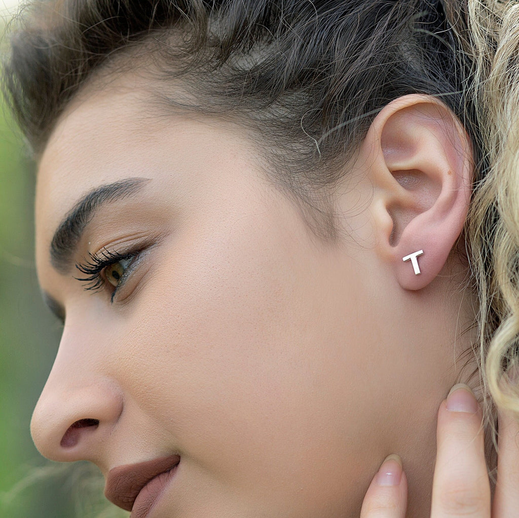Sterling Silver Initial Stud Earrings