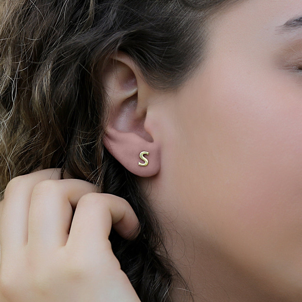 Sterling Silver Initial Stud Earrings