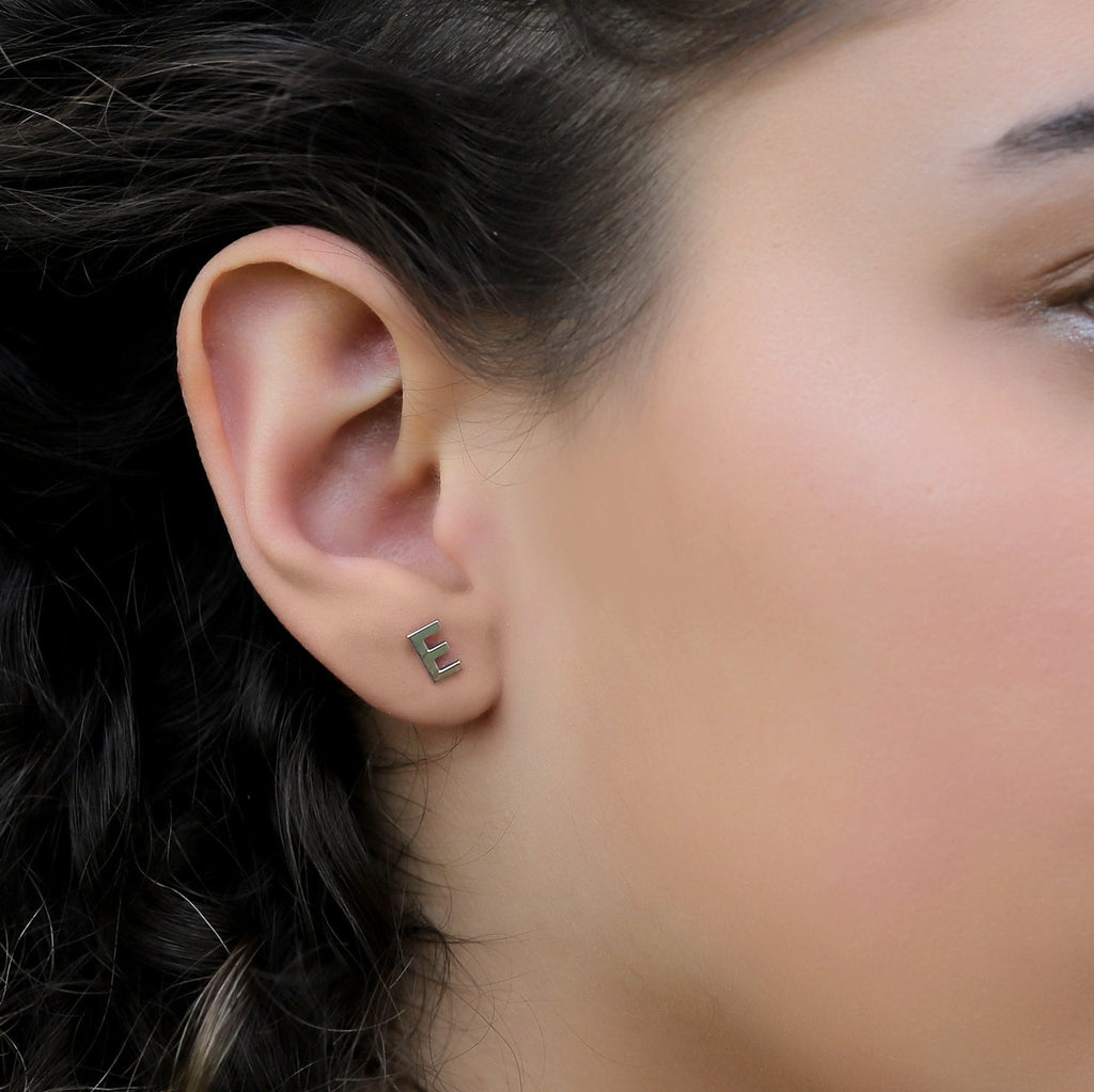 Sterling Silver Initial Stud Earrings