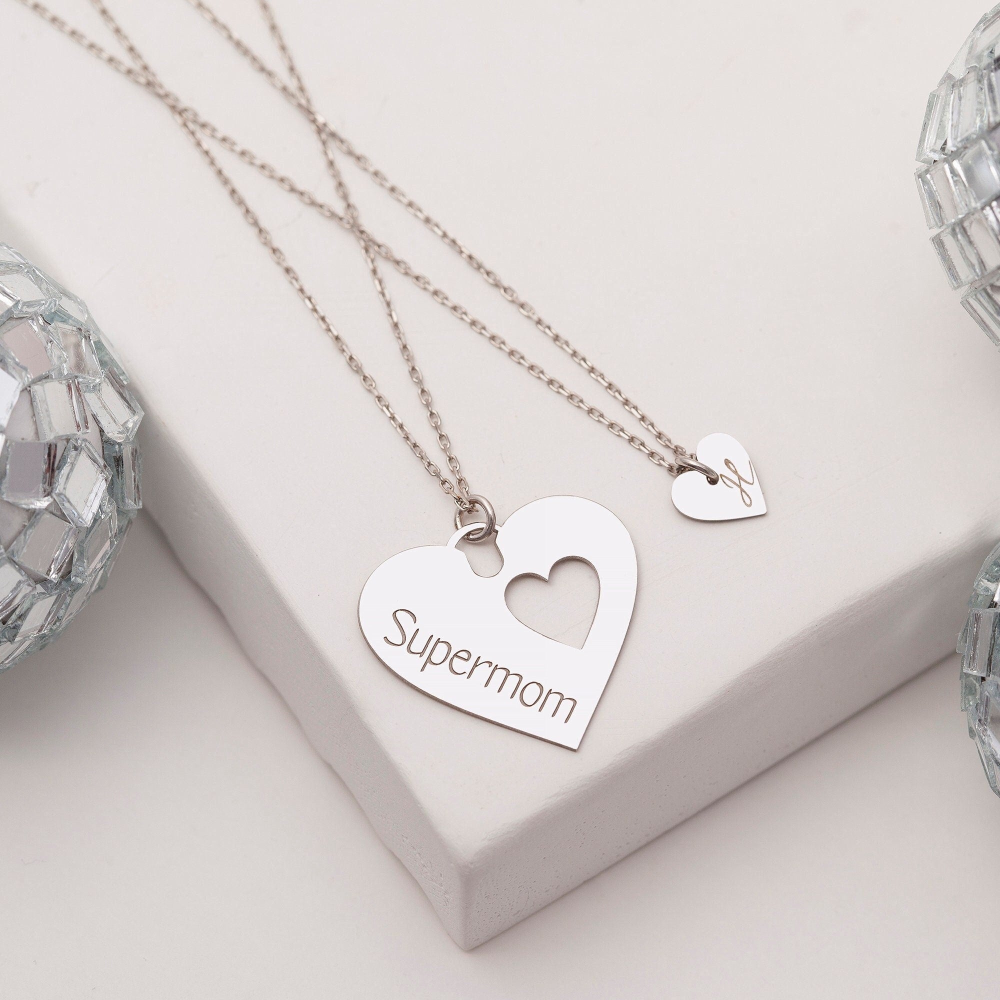 Sterling Silver Mother Daughter Necklace Set