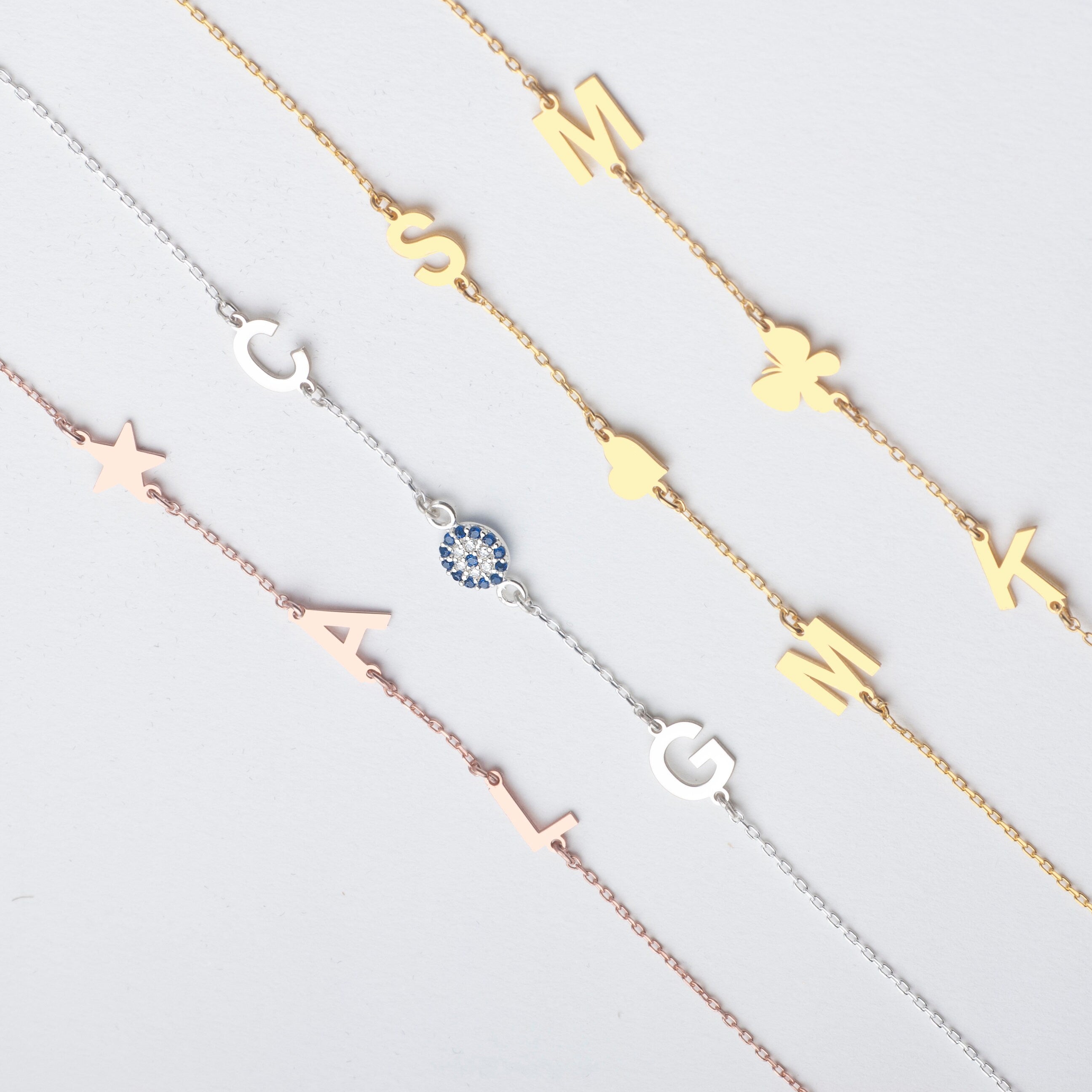 Custom Sterling Silver Sideways Initial Necklace