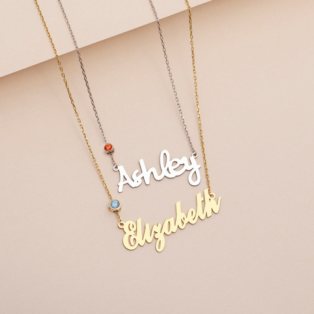 Custom Birthstone Name Necklace