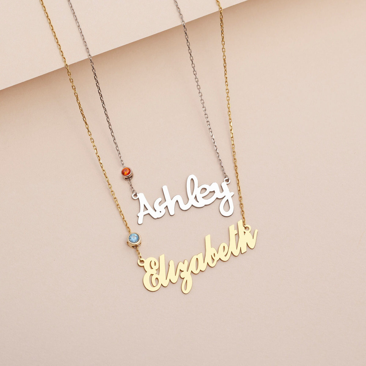 Custom Birthstone Name Necklace