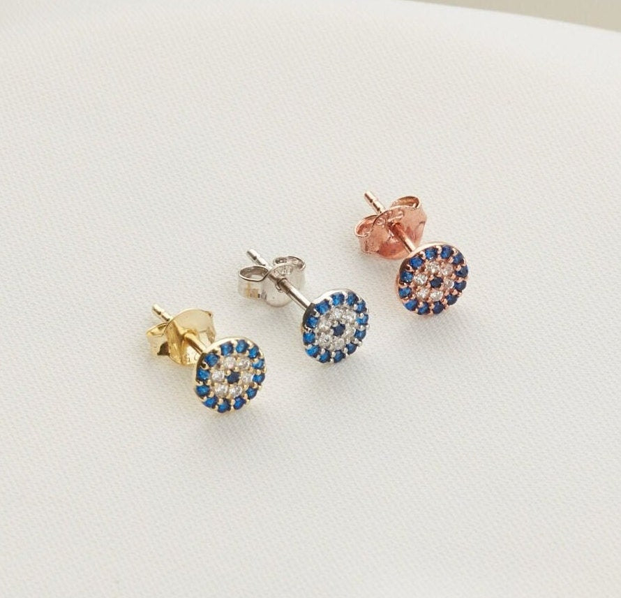 Handmade Sterling Silver Evil Eye Stud Earrings