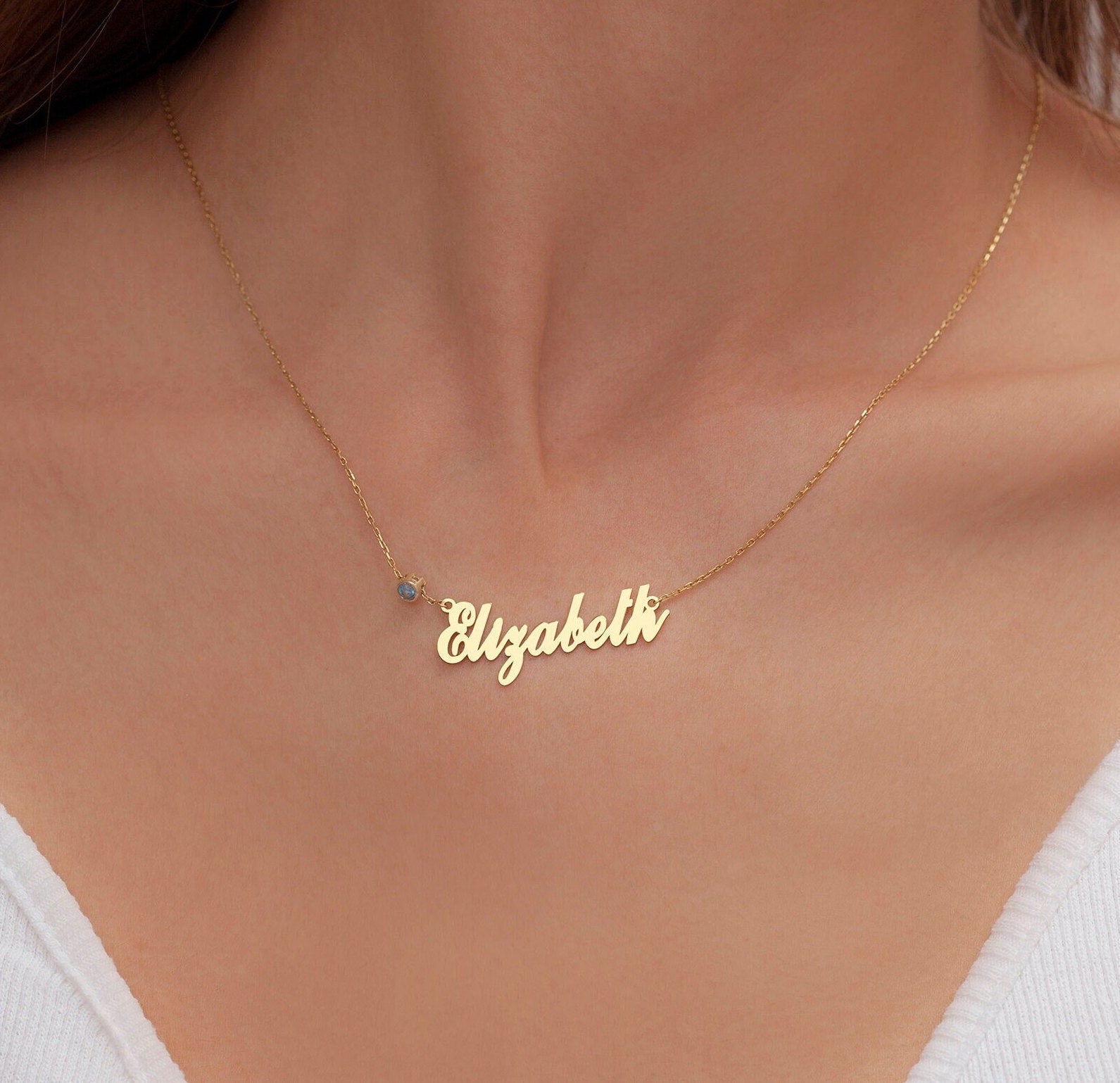 Custom Birthstone Name Necklace