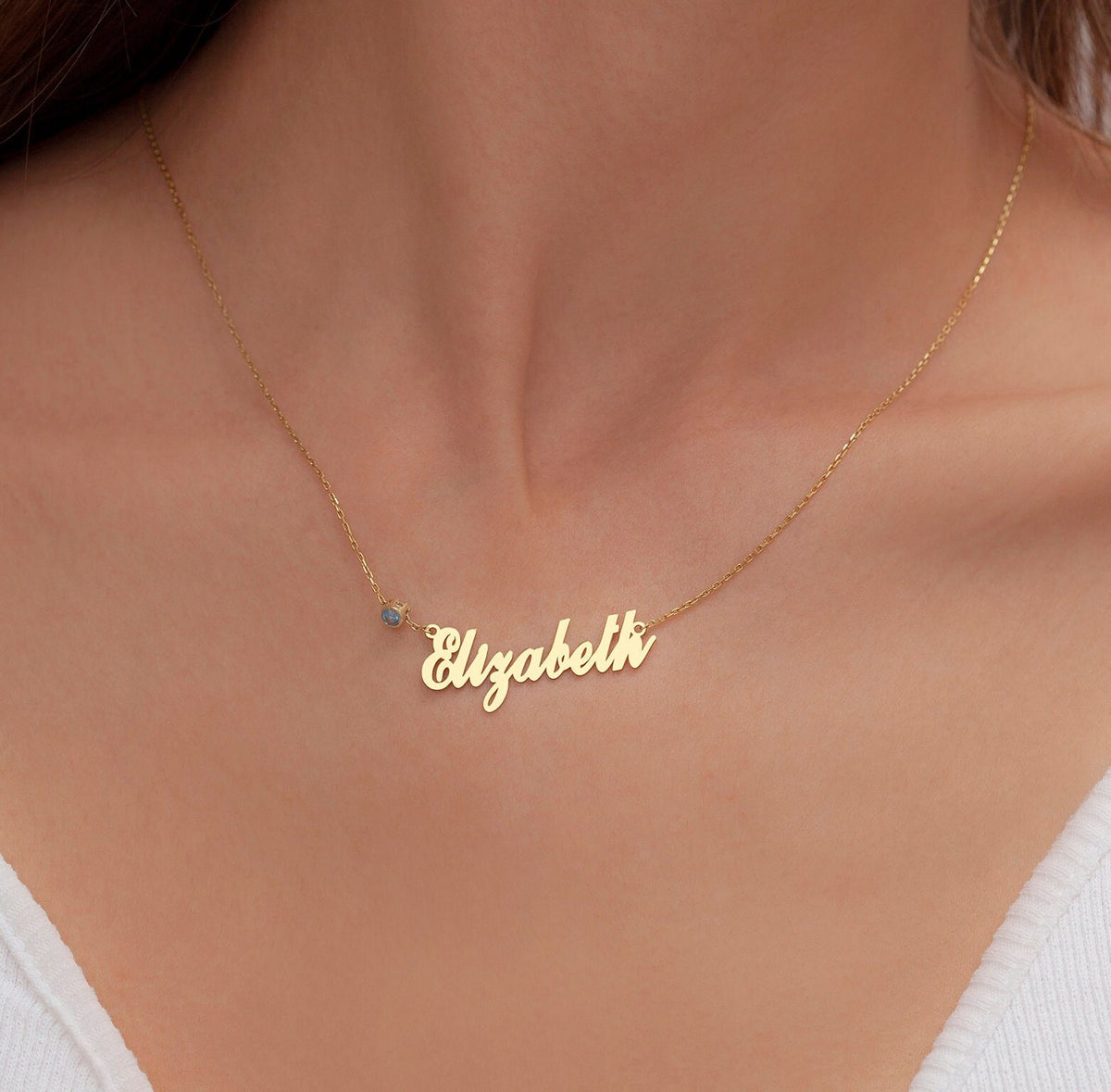 Gold Name Necklace with Birthstone