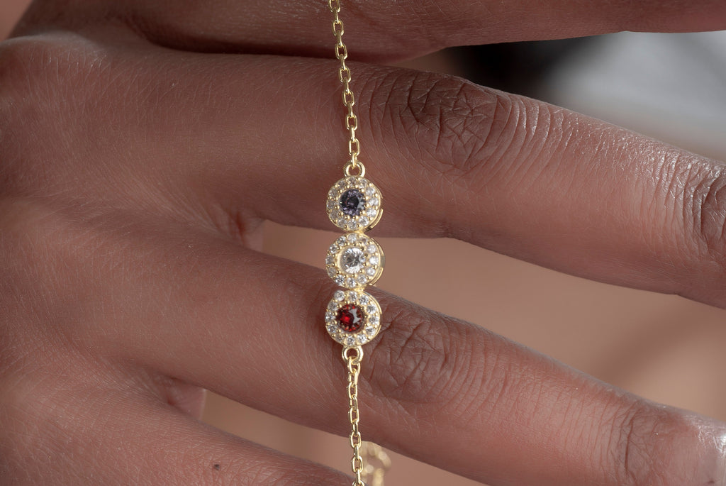 Custom Family Birthstone Gold Bracelet from Children to Mother