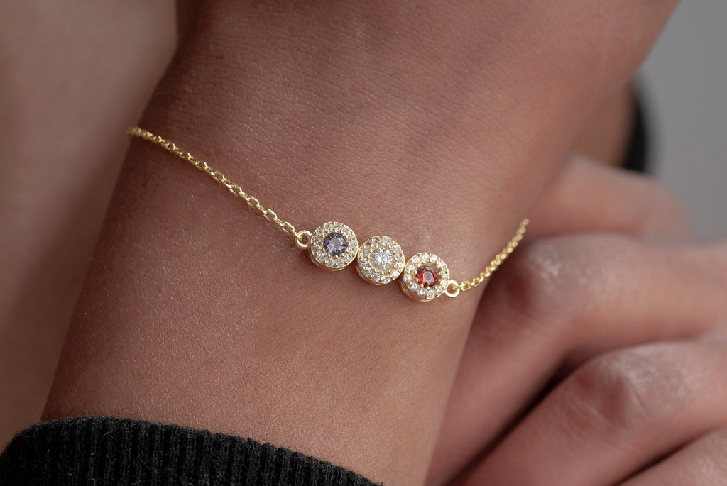 Custom Family Birthstone Gold Bracelet from Children to Mother