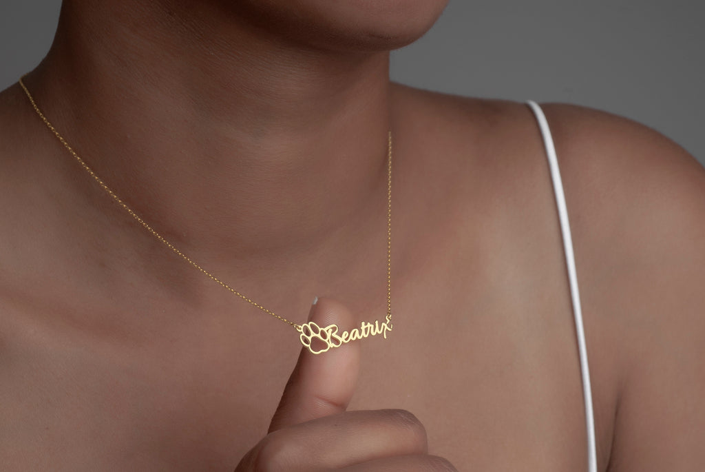 Sterling Silver Dog Paw Name Necklace