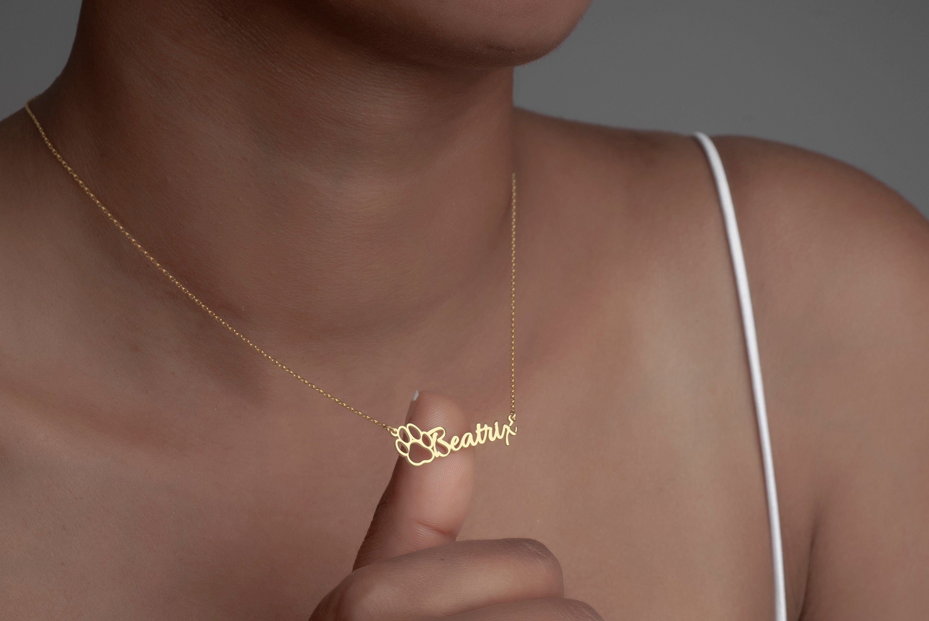 Sterling Silver Dog Paw Name Necklace