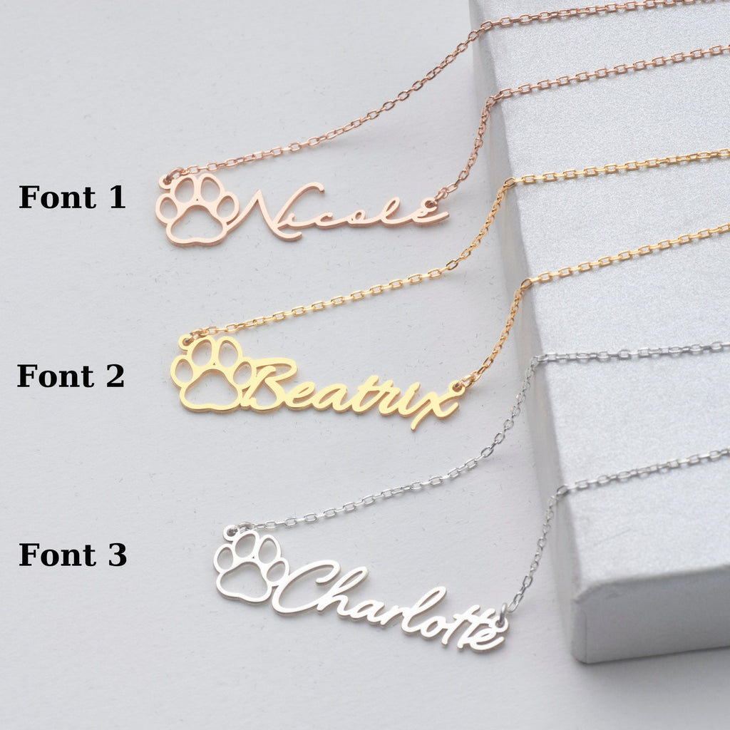 Sterling Silver Dog Paw Name Necklace