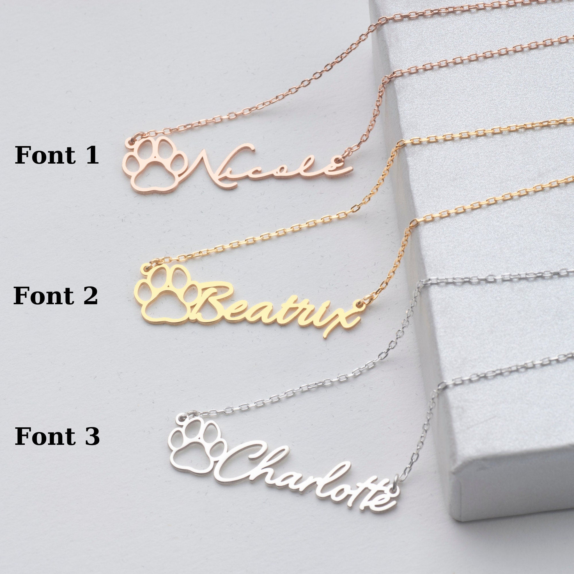 Sterling Silver Dog Paw Name Necklace