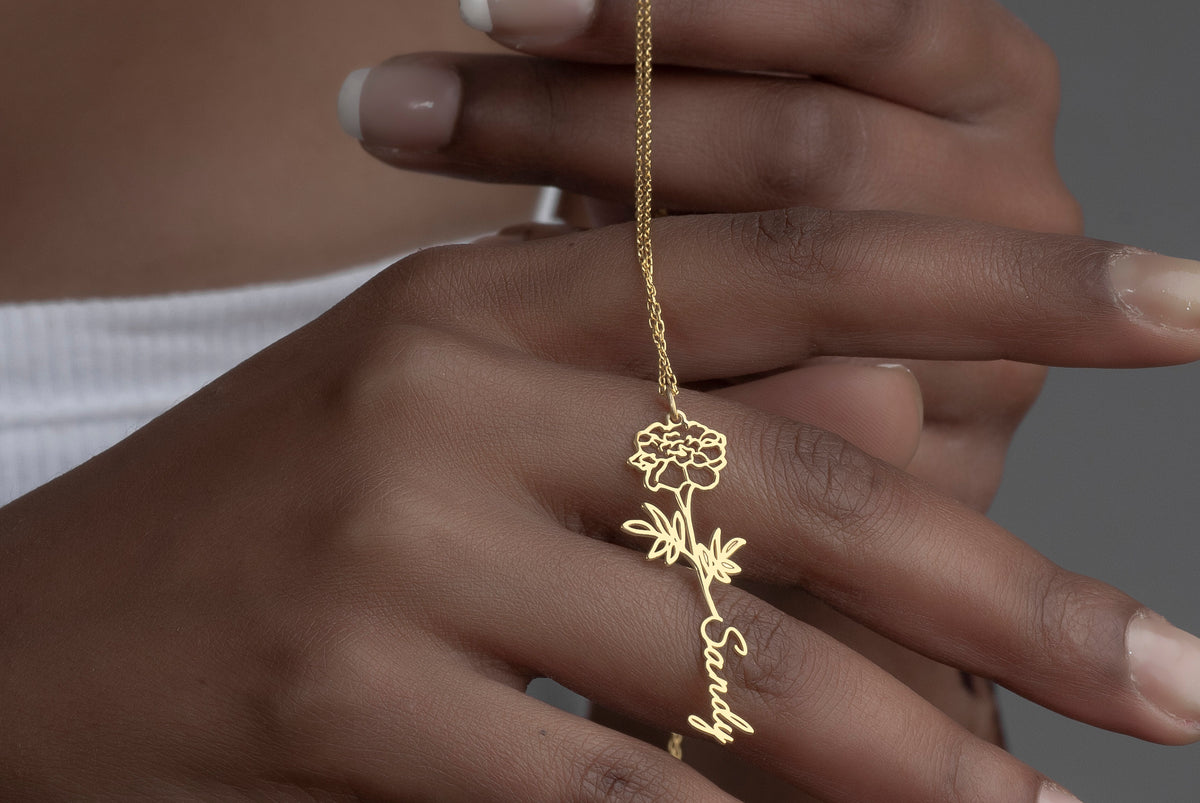 Personalized Birth Flower Name Necklace