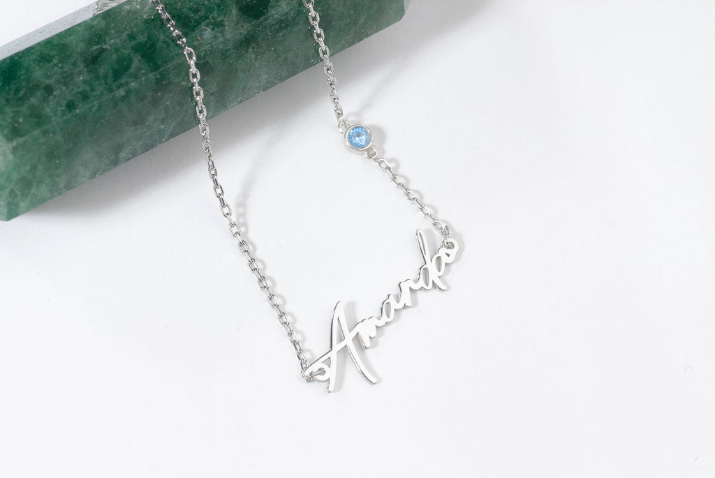 Gold Name Necklace with Birthstone