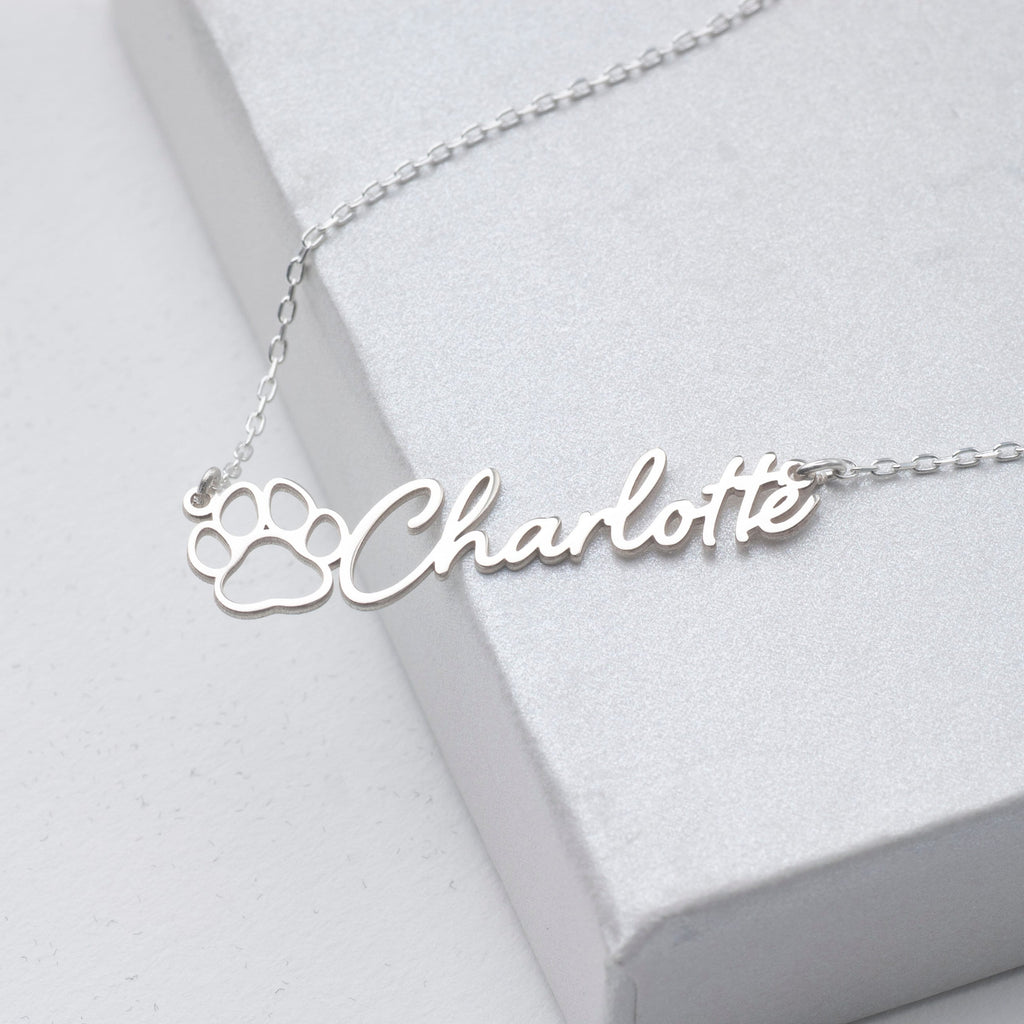Sterling Silver Dog Paw Name Necklace