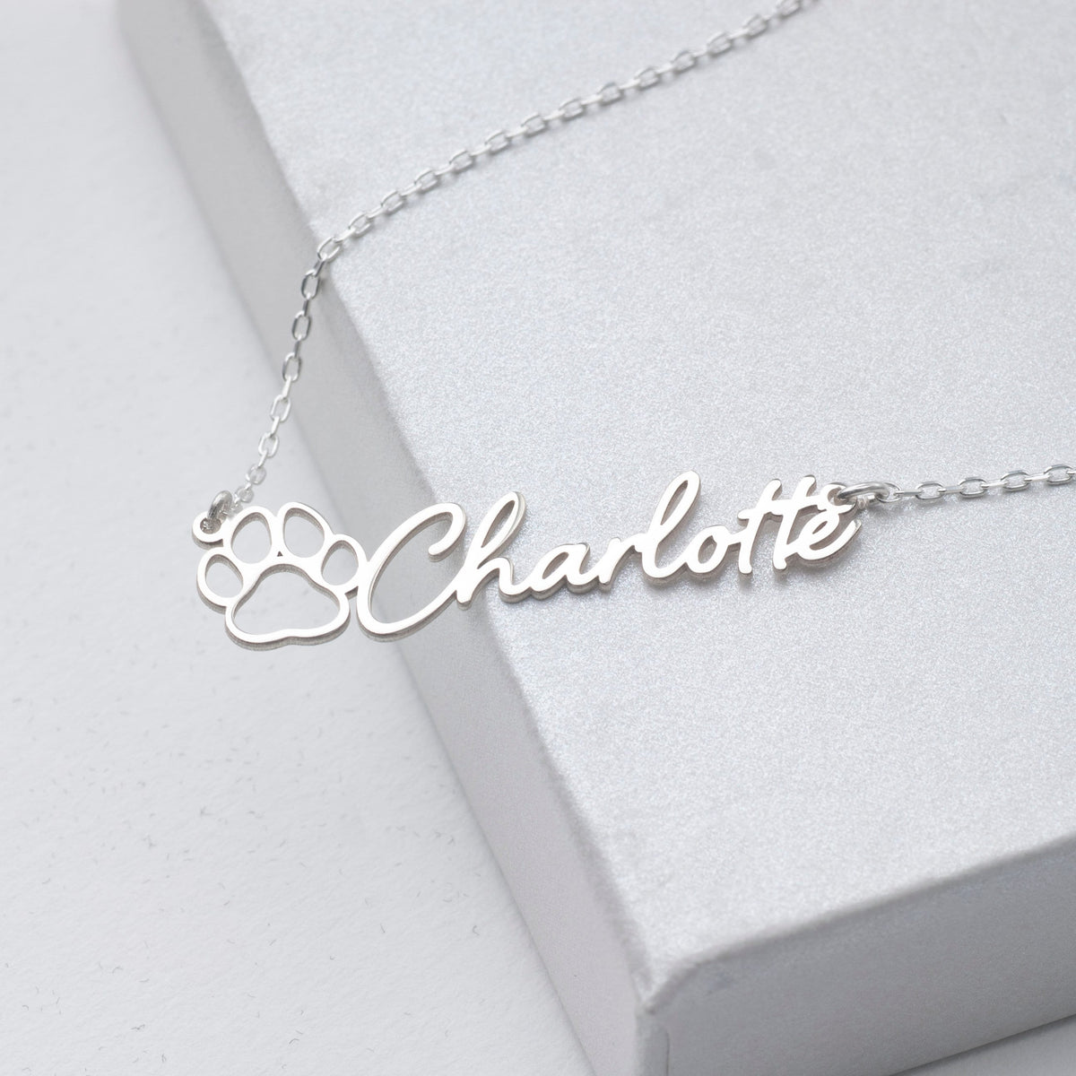 Sterling Silver Dog Paw Name Necklace