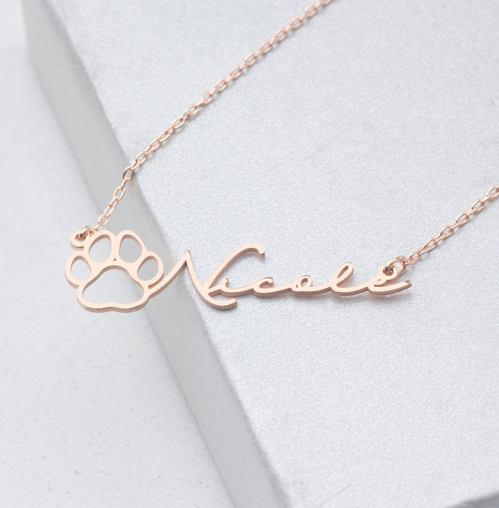 Sterling Silver Dog Paw Name Necklace