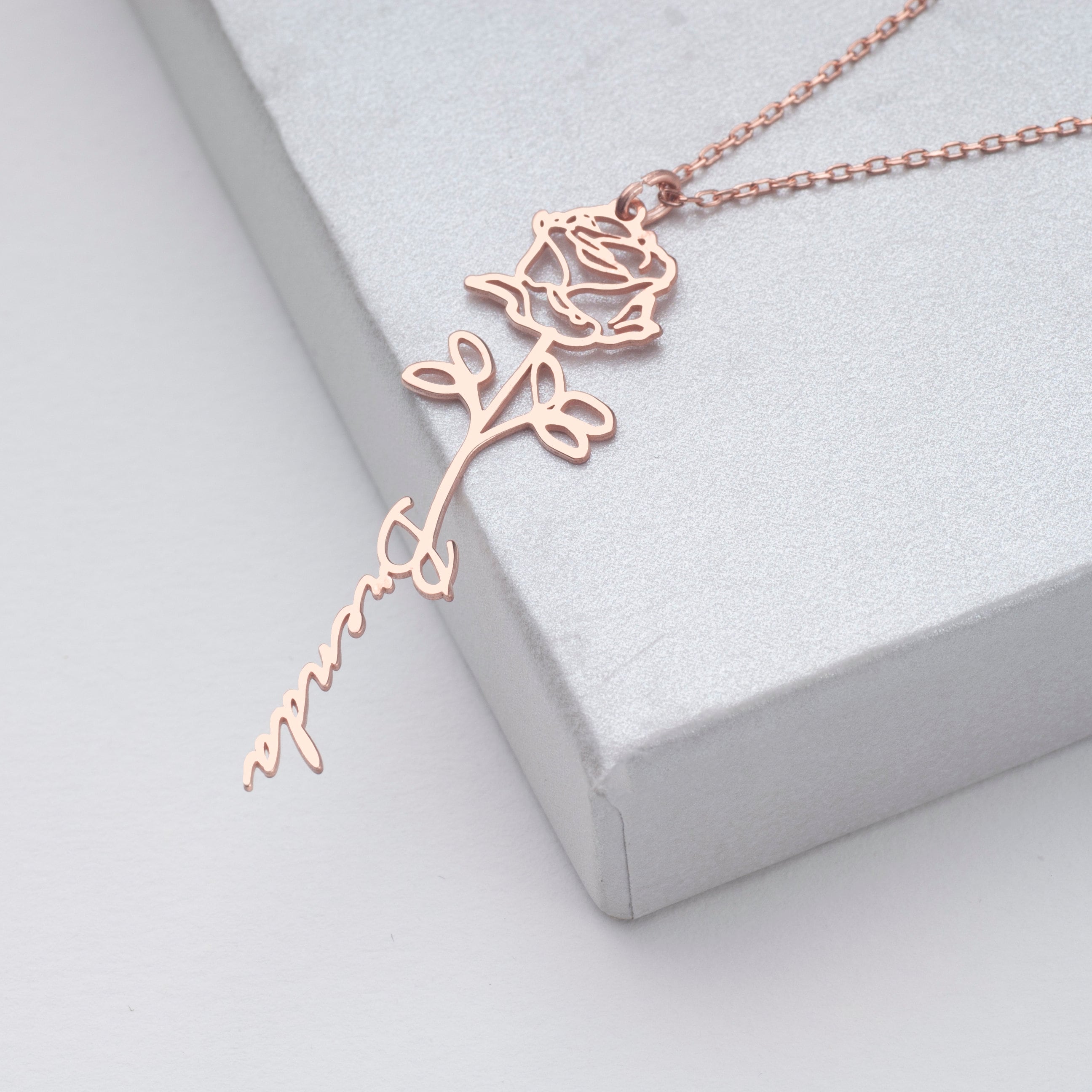 Personalized Birth Flower Name Necklace