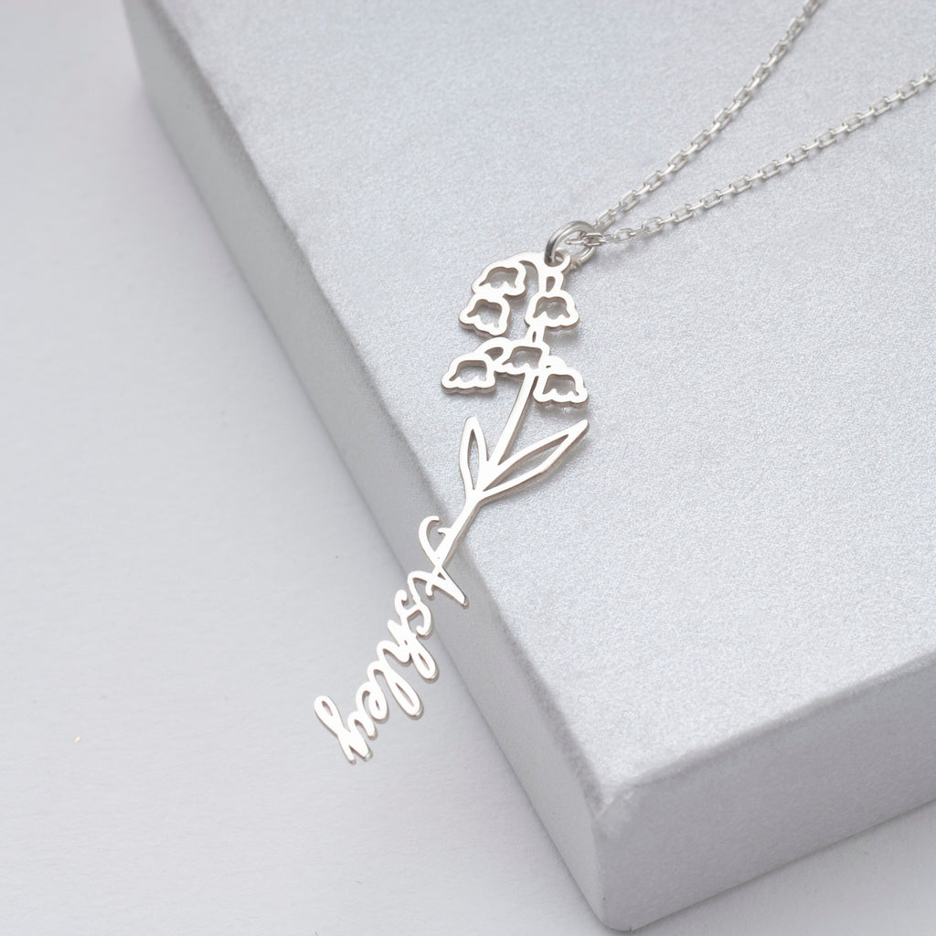 Personalized Birth Flower Name Necklace
