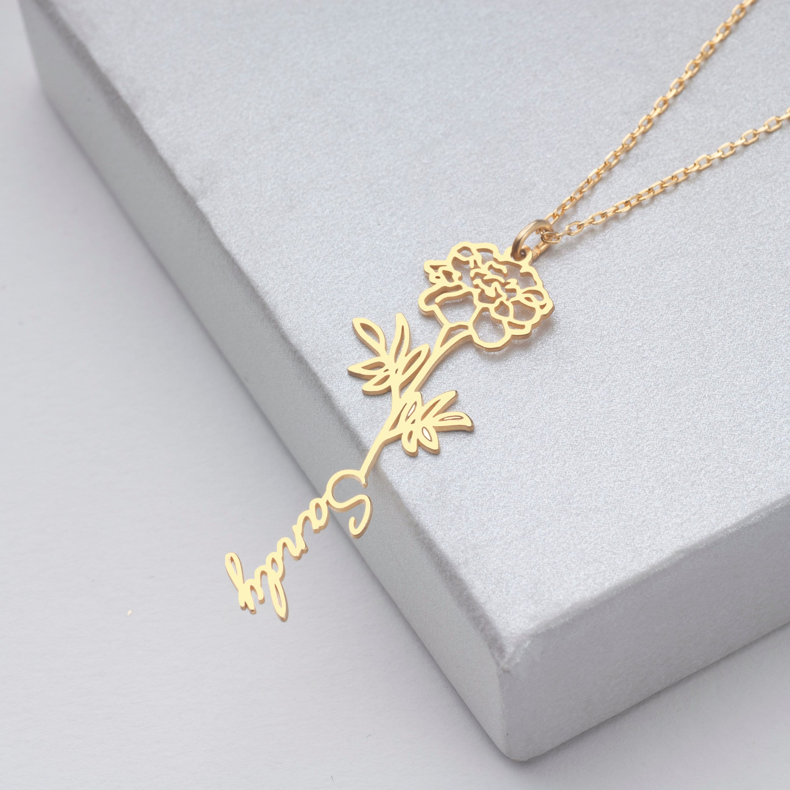 Personalized Birth Flower Name Necklace