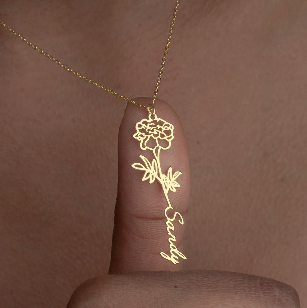 Personalized Birth Flower Name Necklace