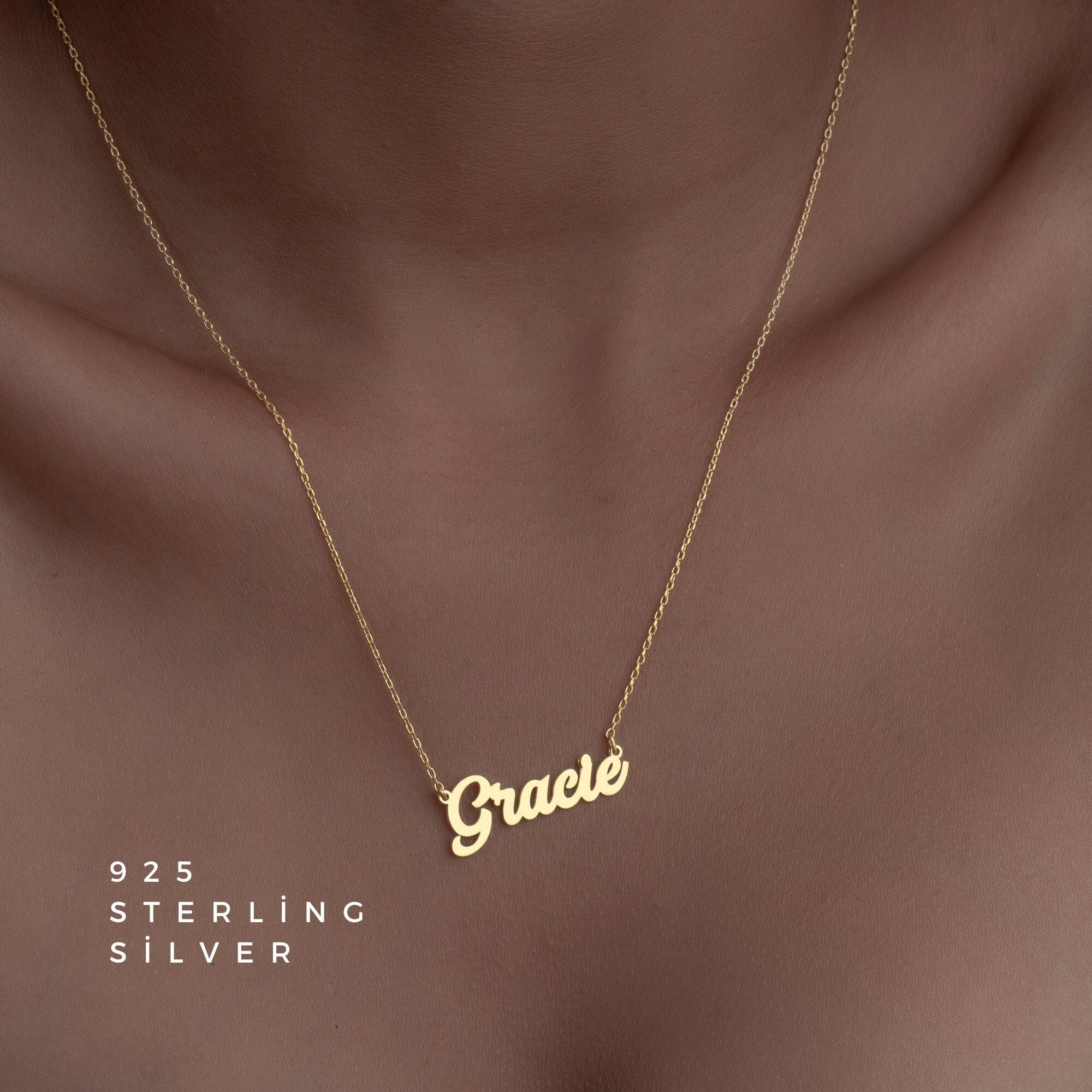 925 Silver Personalised Gold Name Necklace