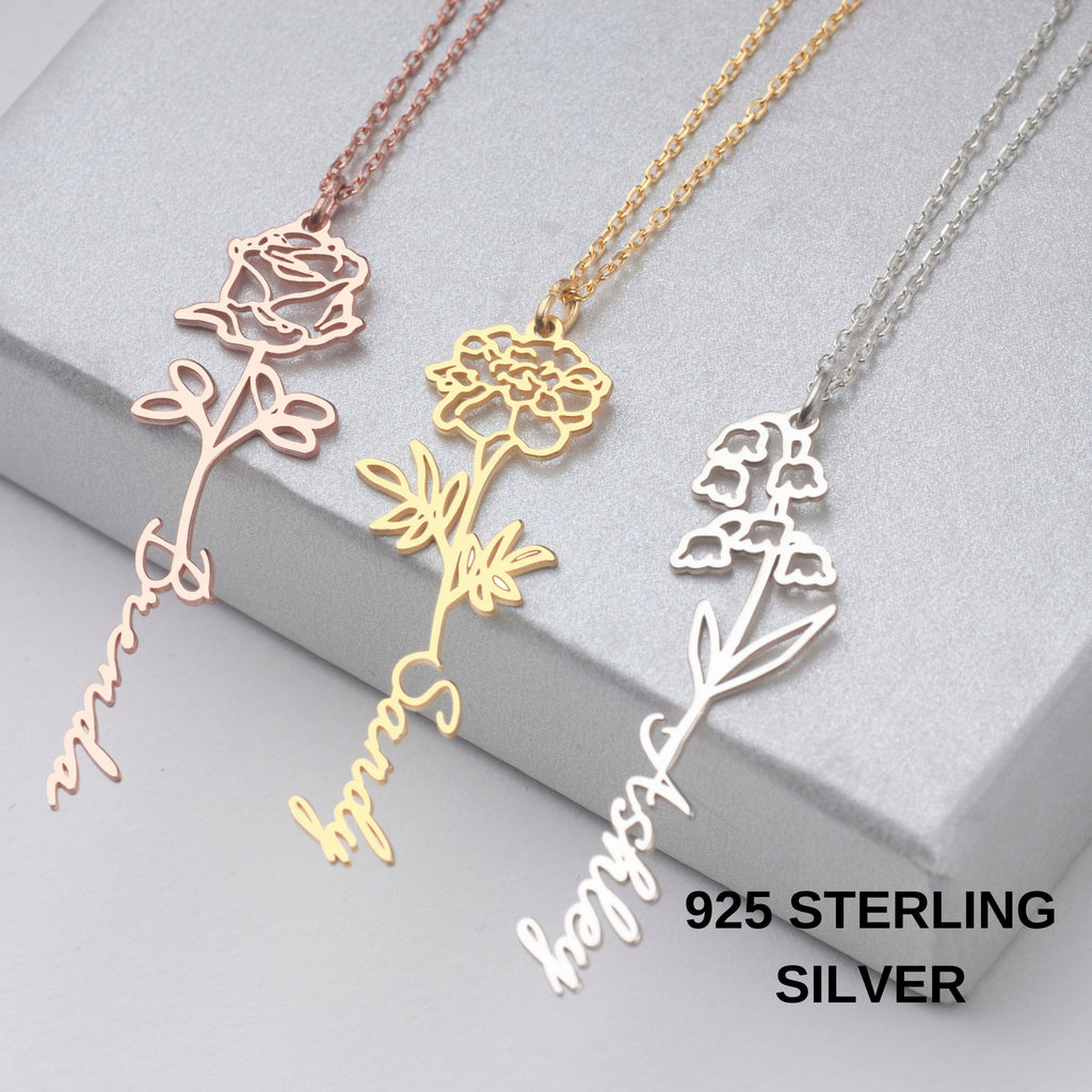 Personalized Birth Flower Name Necklace