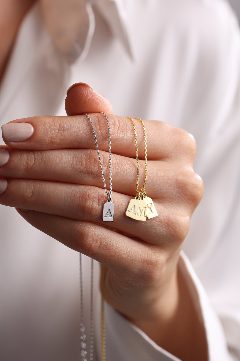 Gold Initial Tag Necklace • Personalized Sterling Silver Charm