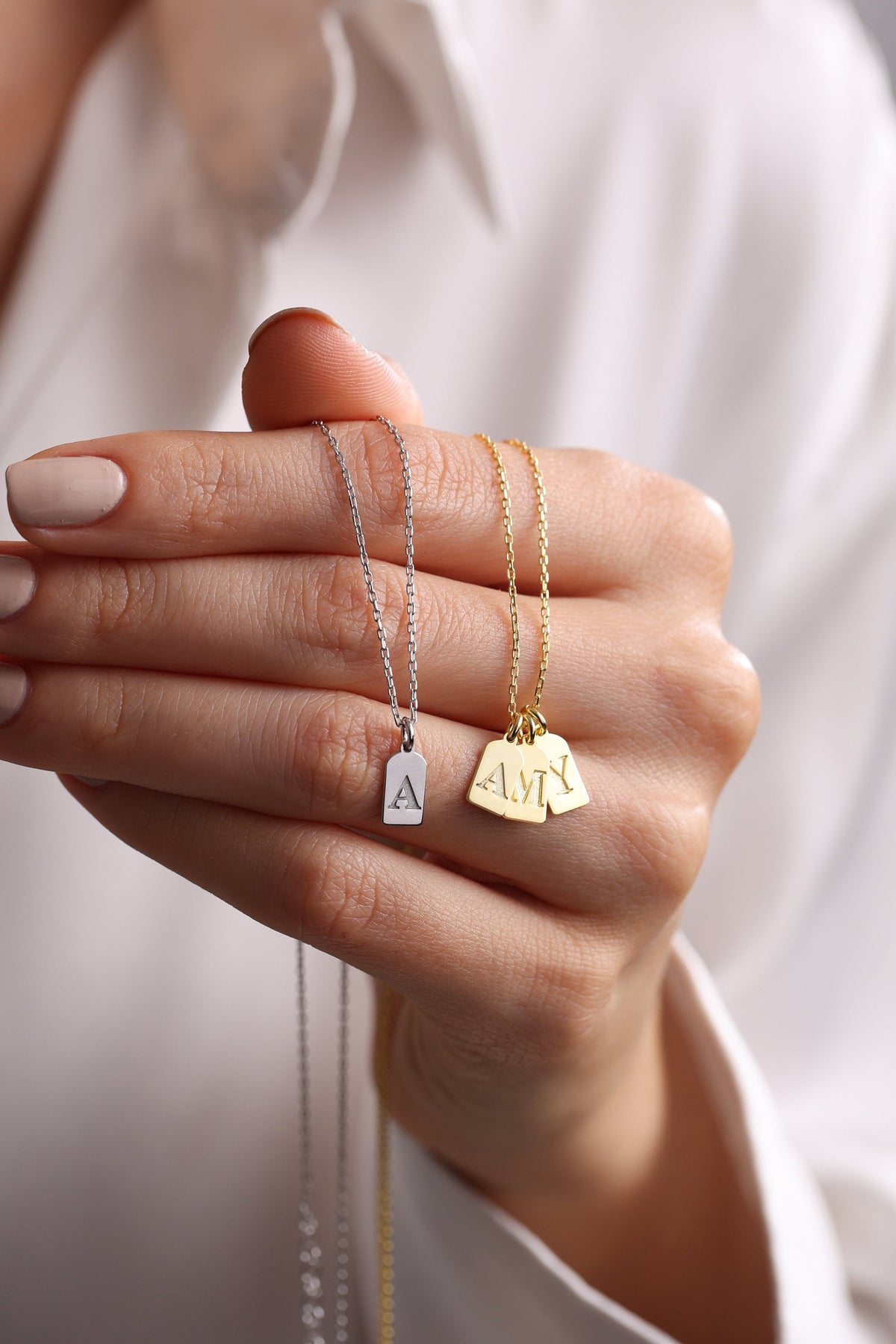 Gold Initial Tag Necklace • Personalized Sterling Silver Charm