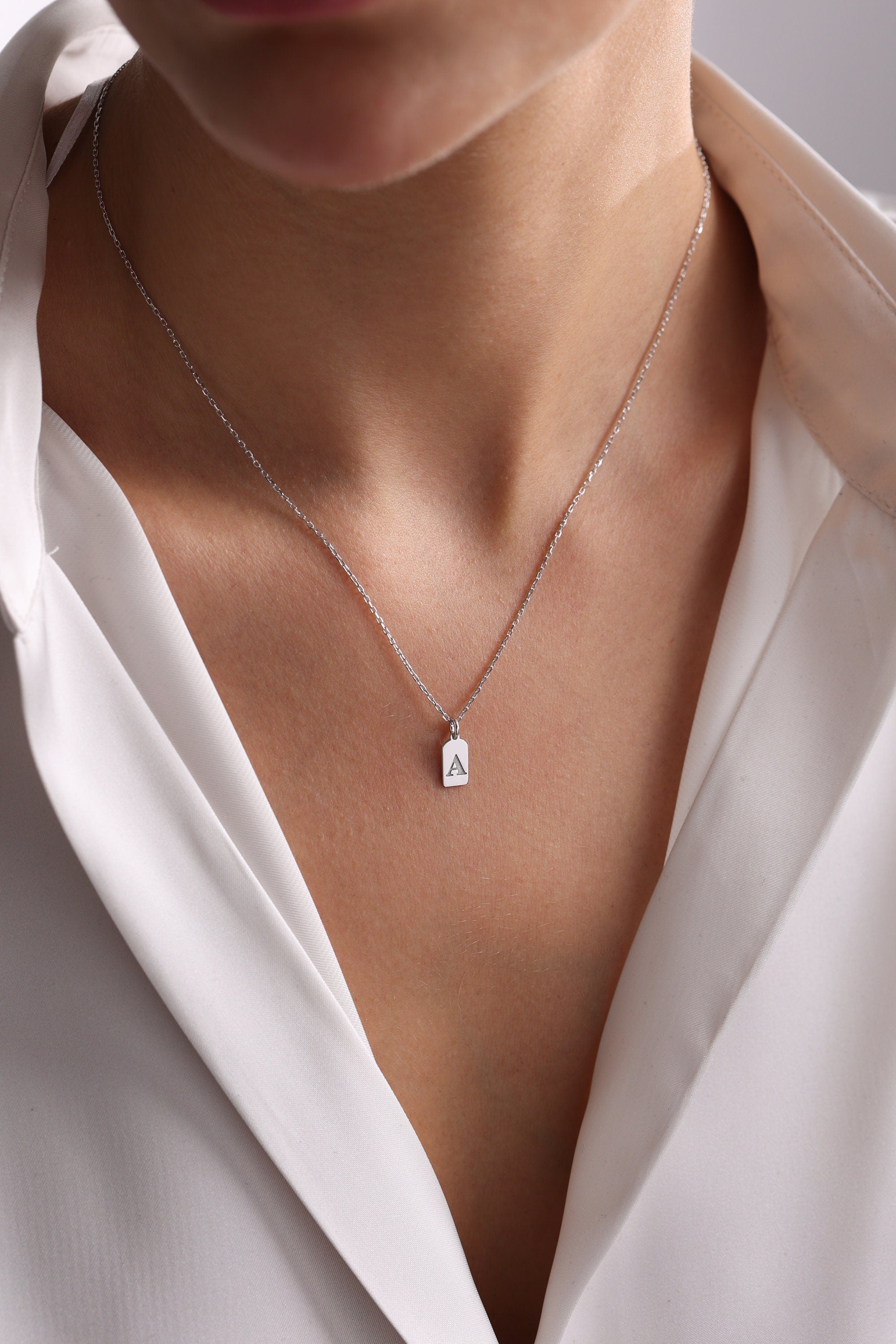 Custom Engraved Initial Tag Necklace