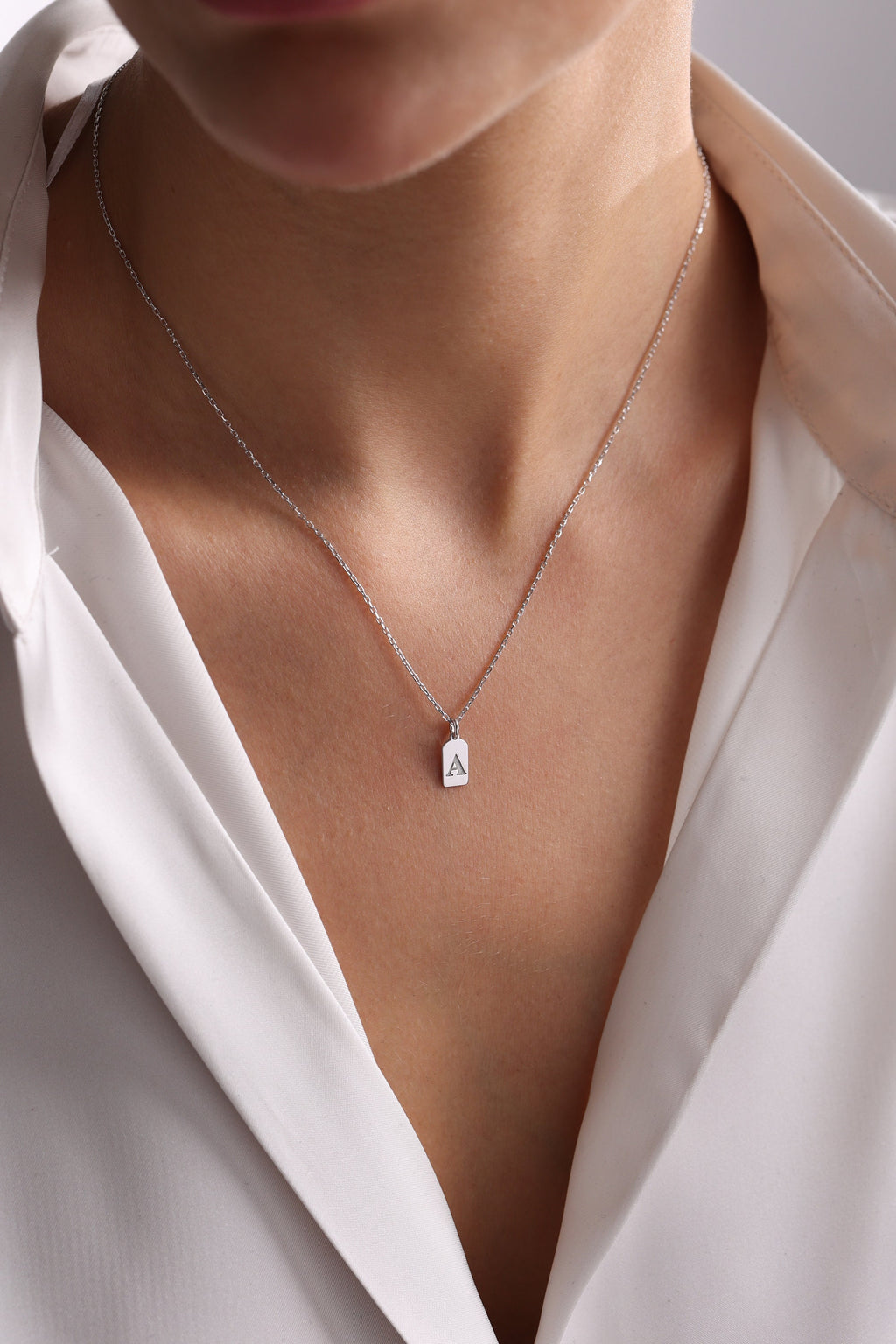 Gold Initial Tag Necklace • Personalized Sterling Silver Charm