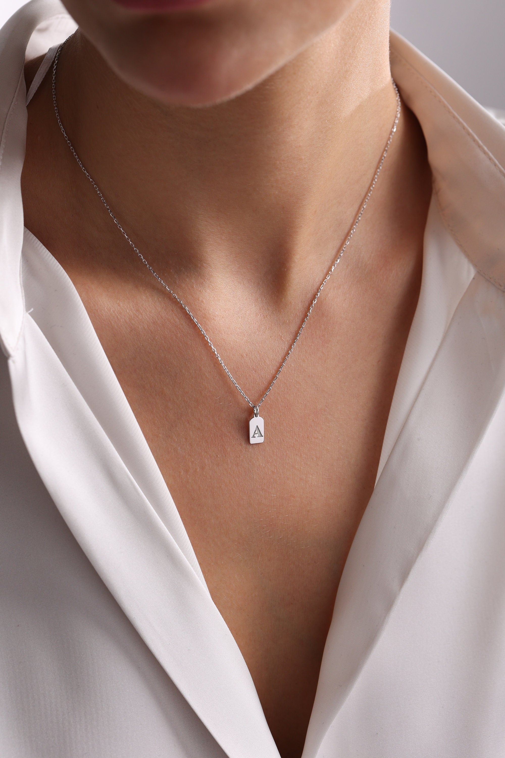 Gold Initial Tag Necklace • Personalized Sterling Silver Charm