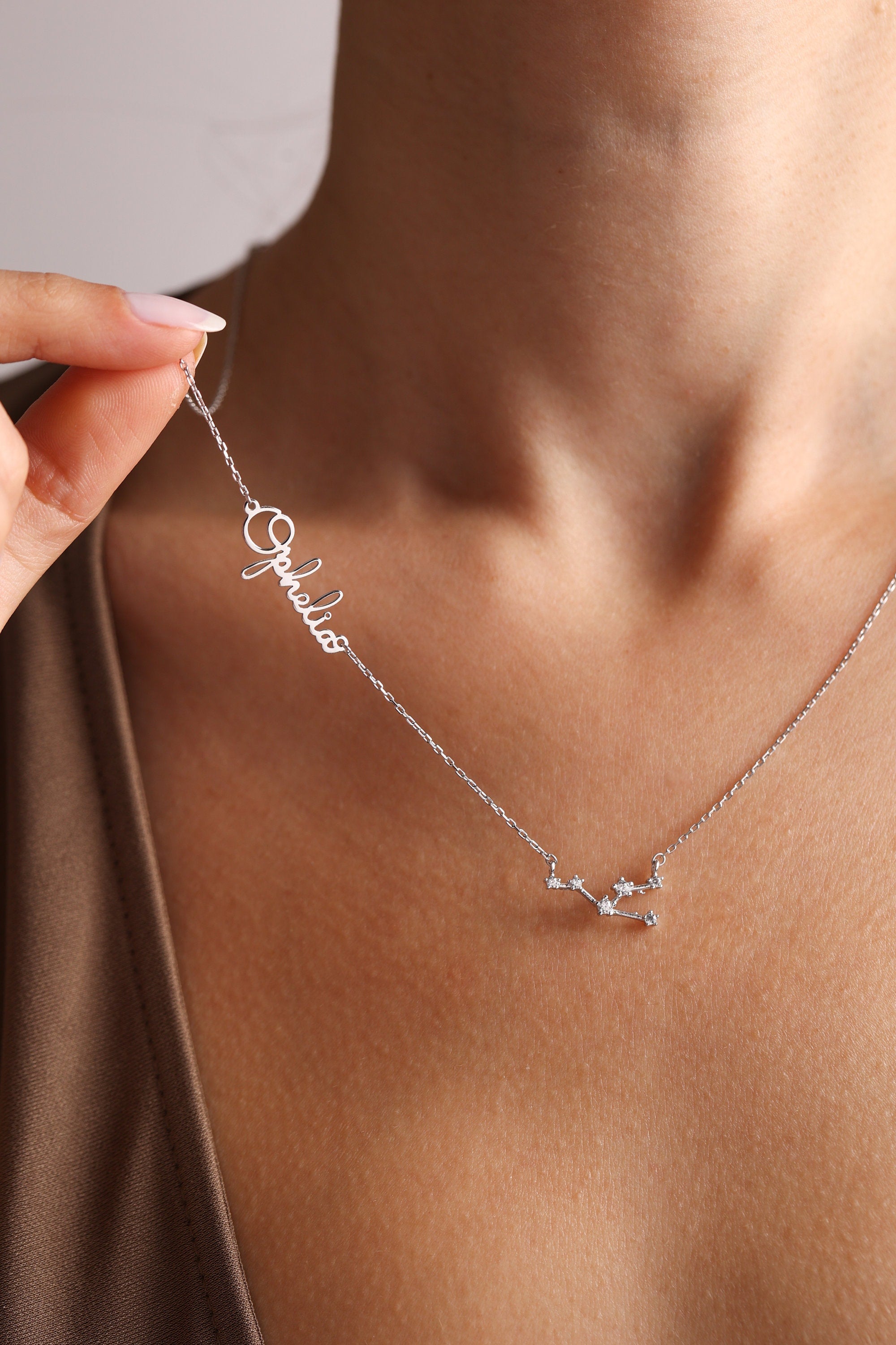 Sterling Silver Zodiac Name Necklace