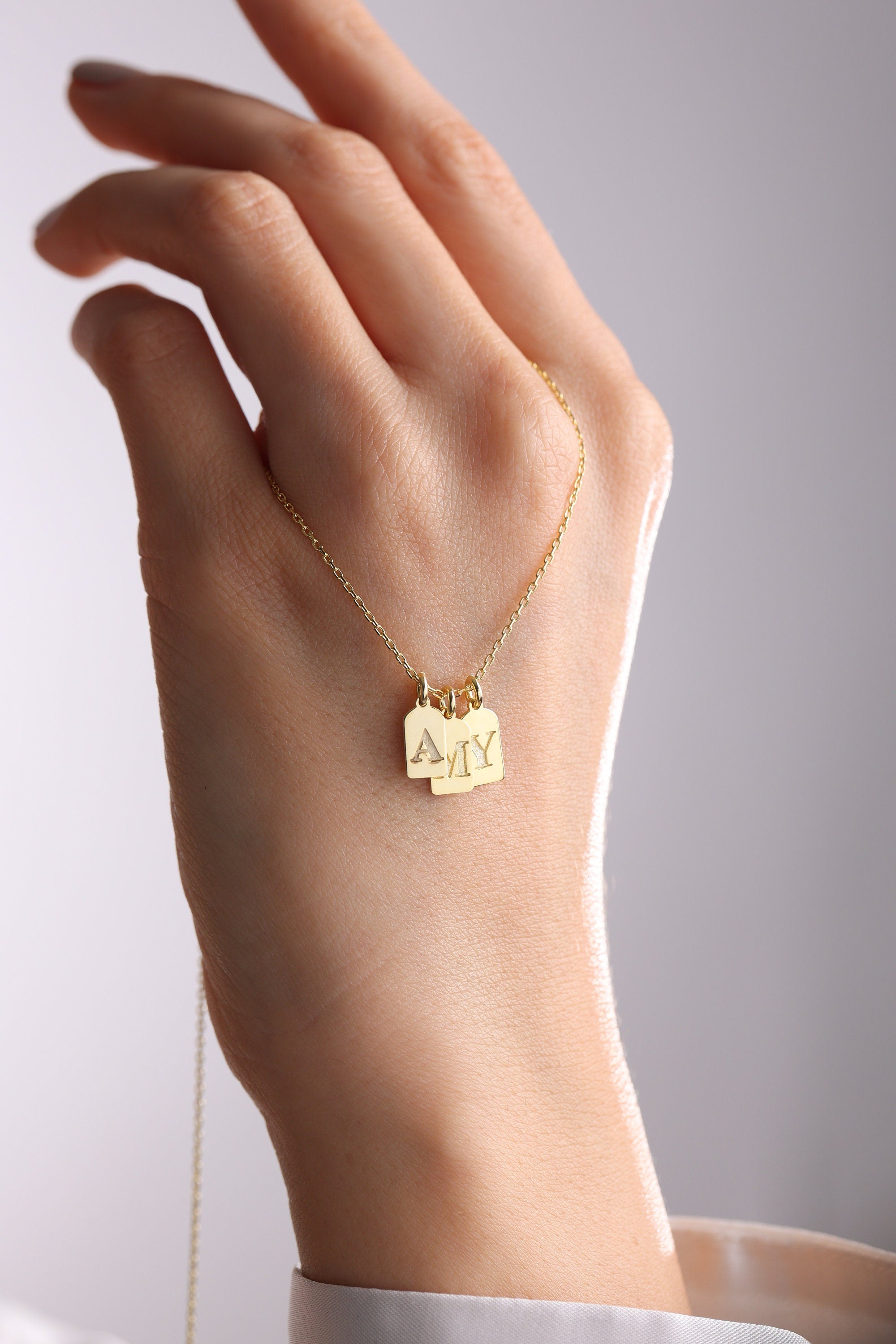 Custom Engraved Initial Tag Necklace