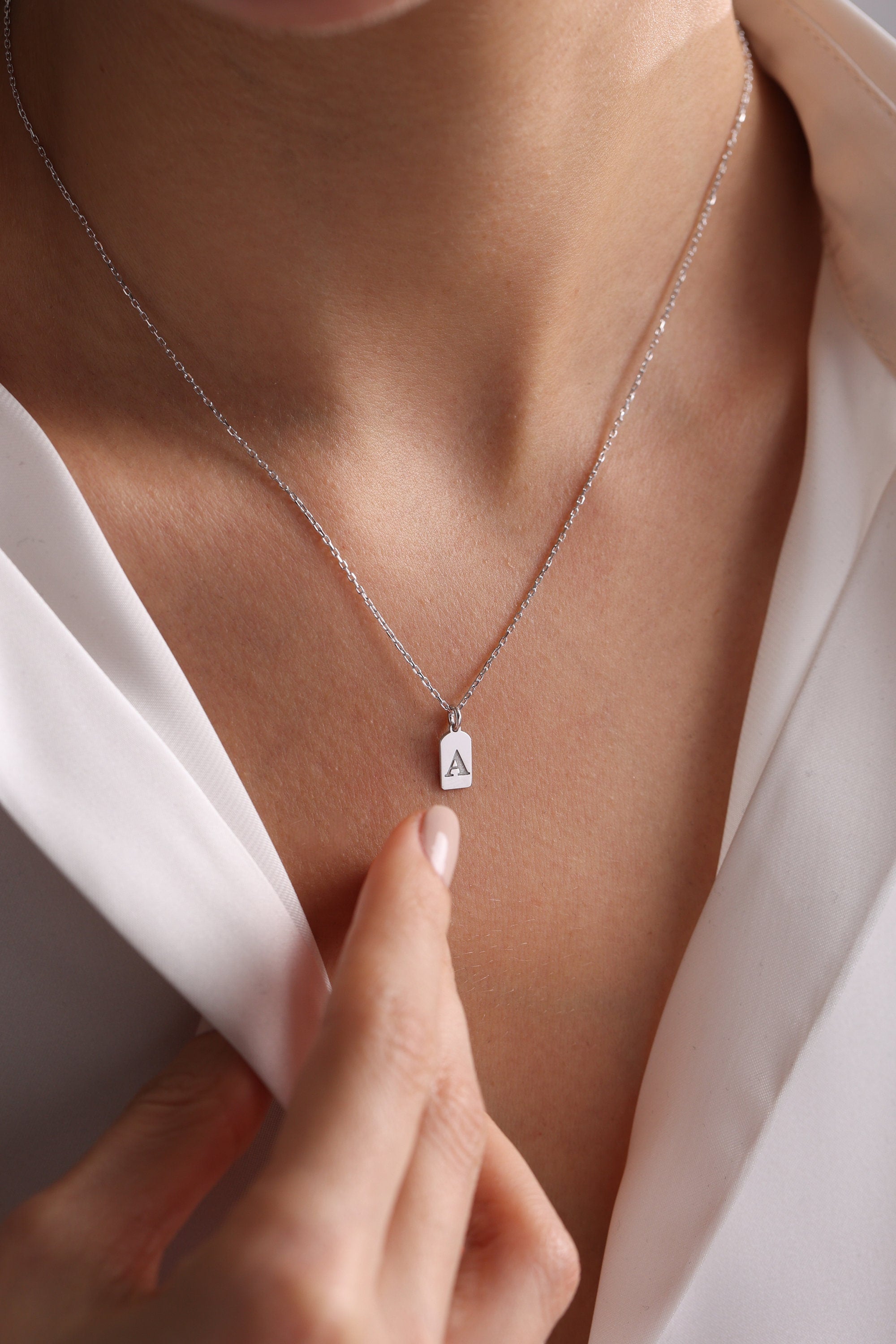 Custom Engraved Initial Tag Necklace